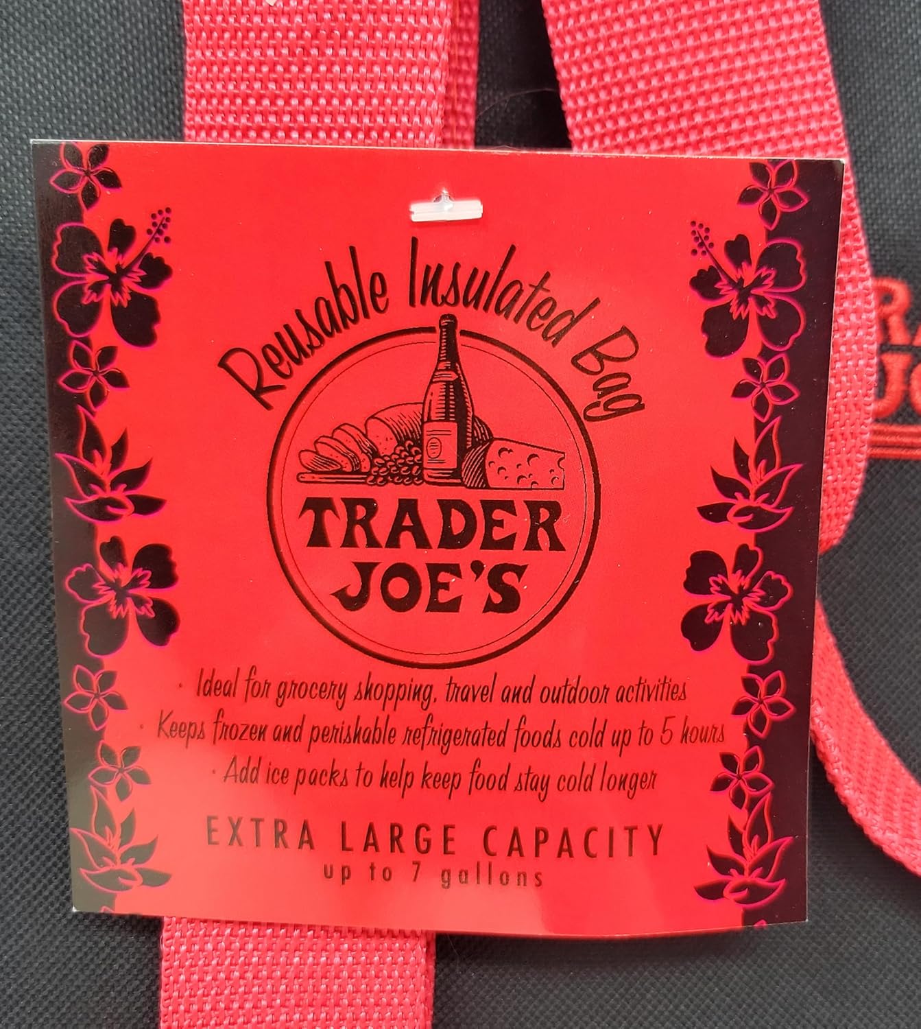 Generic Trader Joe's Large Insulated Cooler Tote Bag, Reusable, Hot/Cold Insulation, Grocery Carry Bag, Cranberry