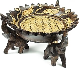 AeraVida Triumphant Elephants Carved Rain Tree Wooden Bowl | Handmade Ru...