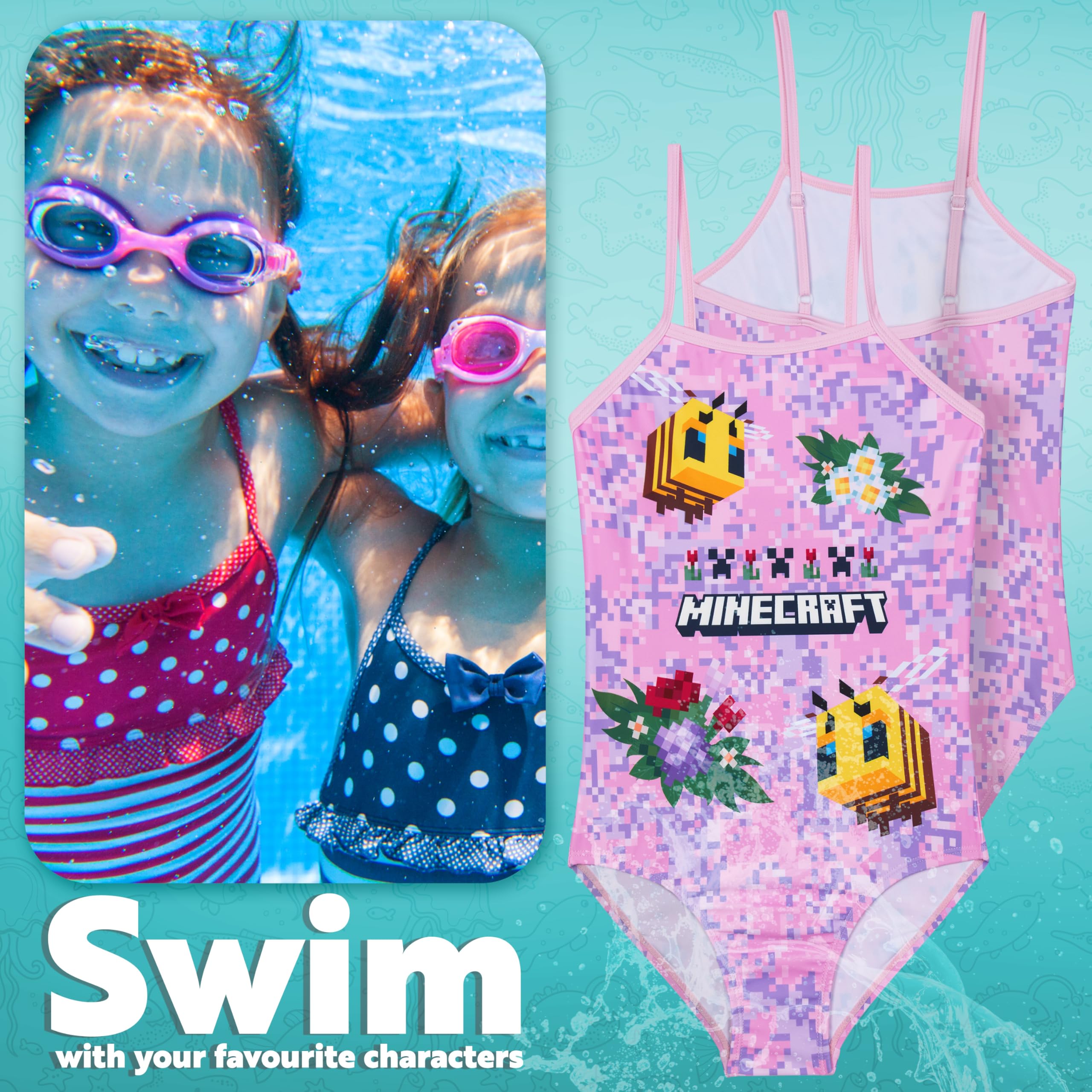 Get Trend Minecraft | Pokemon Maillot de Bain Fille 1 Piece Maillots de Bain Bébé Confortables et Extensibles Cadeau Fille Plage Piscine et Vacances
