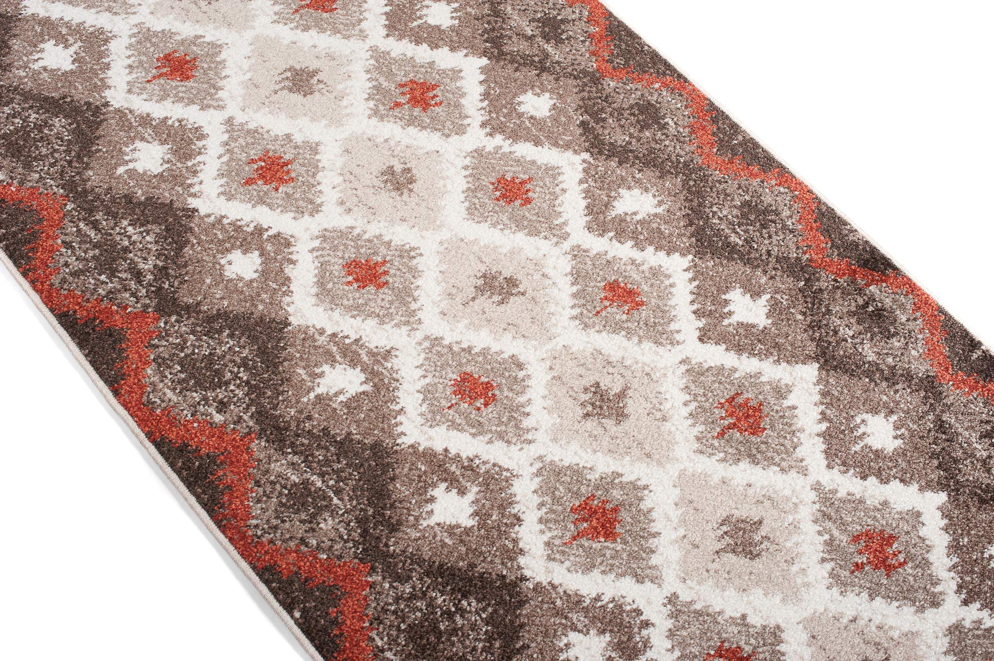 TAPISO Rasta Teppich Läufer Meterware Kurzflor Modern Meliert Karo Vierecke Beige Braun Rot Design Flur Brücke Wohnzimmer Küche ÖKOTEX 70 x 150 cm