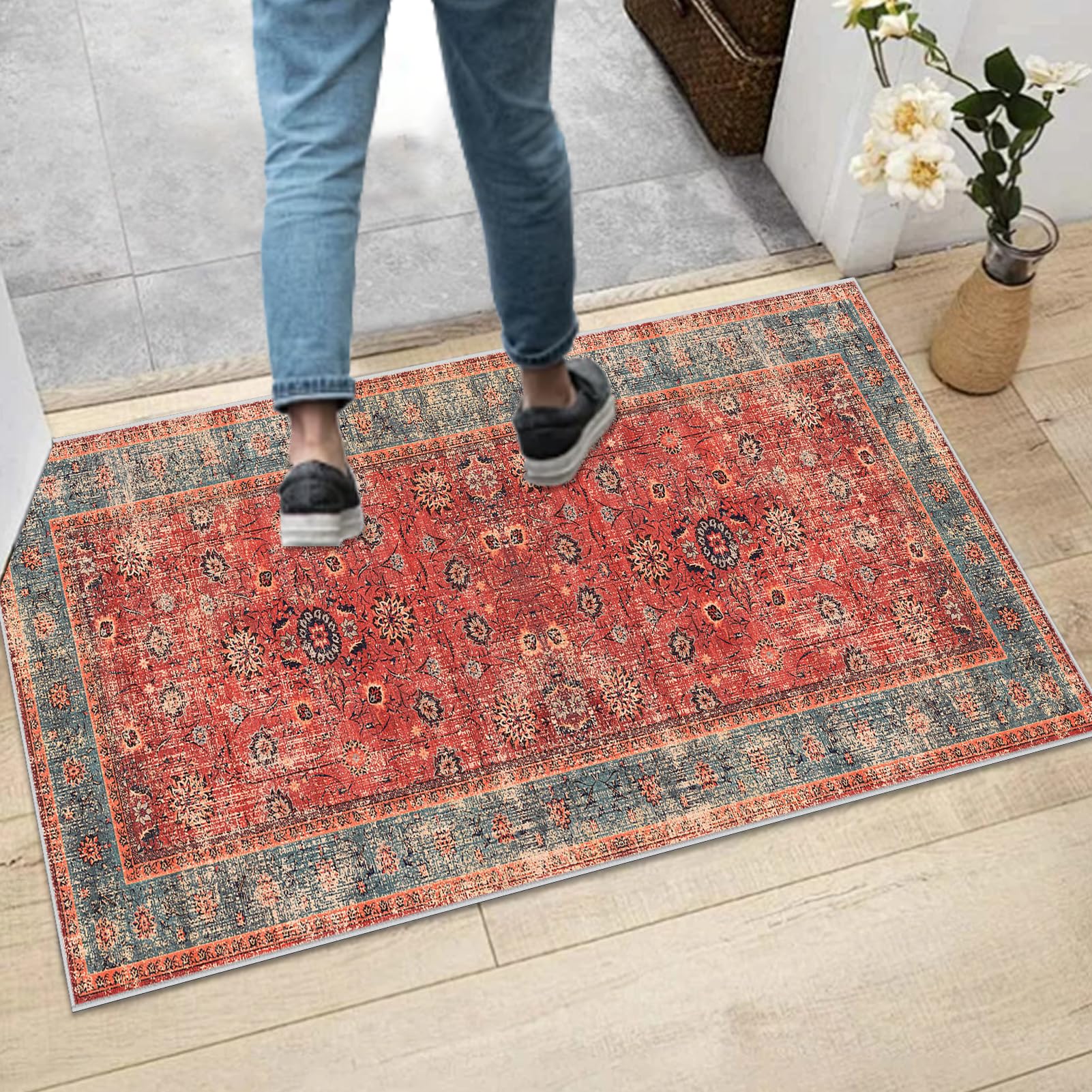 Tapis de Passage Couloir Cuisine Long 80 x 150 cm Tapis Cuisine Devant Evier Antidérapant Lavable Tapis de Sol d'Entrée Intérieur Tapis Couloir Absorbant Paillasson Long Tapis de Porte pour Escalier
