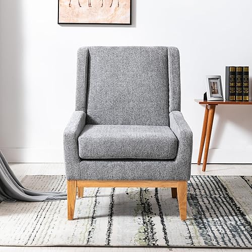 Armitage - Silla decorativa tapizada de chenilla, brazos cuadrados, color gris claro, semi-suave