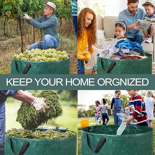 Miniatura 4 de Pilntons Paquete de 3 bolsas de basura reutilizables de 137 galones con doble parte inferior, bolsas de césped de hojas extra grandes,