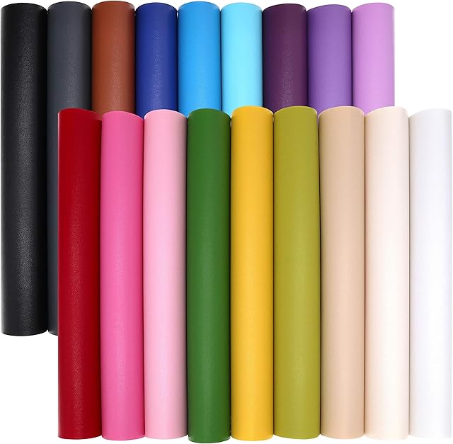ZAIONE 18PCS/Set Solid Colours Faux Leather Fabric Sheets 21cm x 30cm /8" x 12" Vinyl Synthetic Leatherette Bundle Pack for Earrings & Bows DIY Crafts