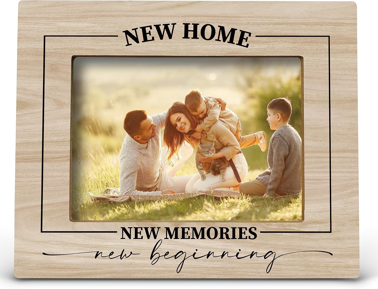 FONDCANYON New Home New Memories Housewarming Picture Photo Frame, 8 x 10 Inch, Beige Wooden Frame, Holds 5x7 Inch Photos