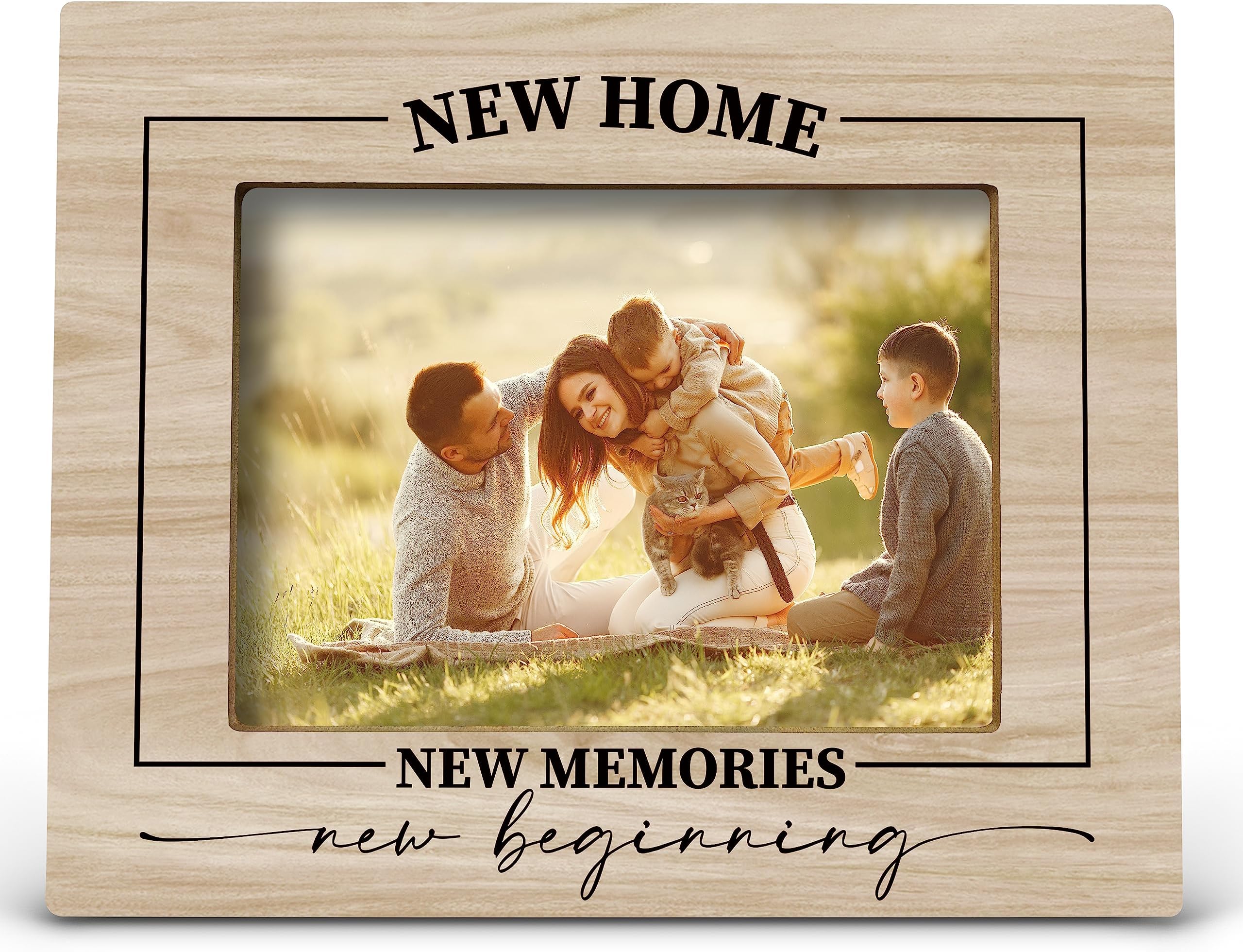 FONDCANYON New Home New Memories Housewarming Picture Photo Frame, 8 x 10 Inch, Beige Wooden Frame, Holds 5x7 Inch Photos