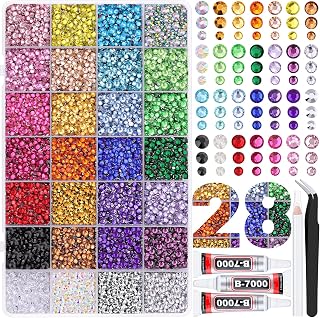 20000Pcs Resin Rhinestones for Crafting, Multicolor 3/4/5mm Flacktback Gems with 3Pcs B7000 Jewelry Glue, Bedazzling Crystal for DIY Crafts Clothing Tumblers Mugs Shoes Fabric Nail Art