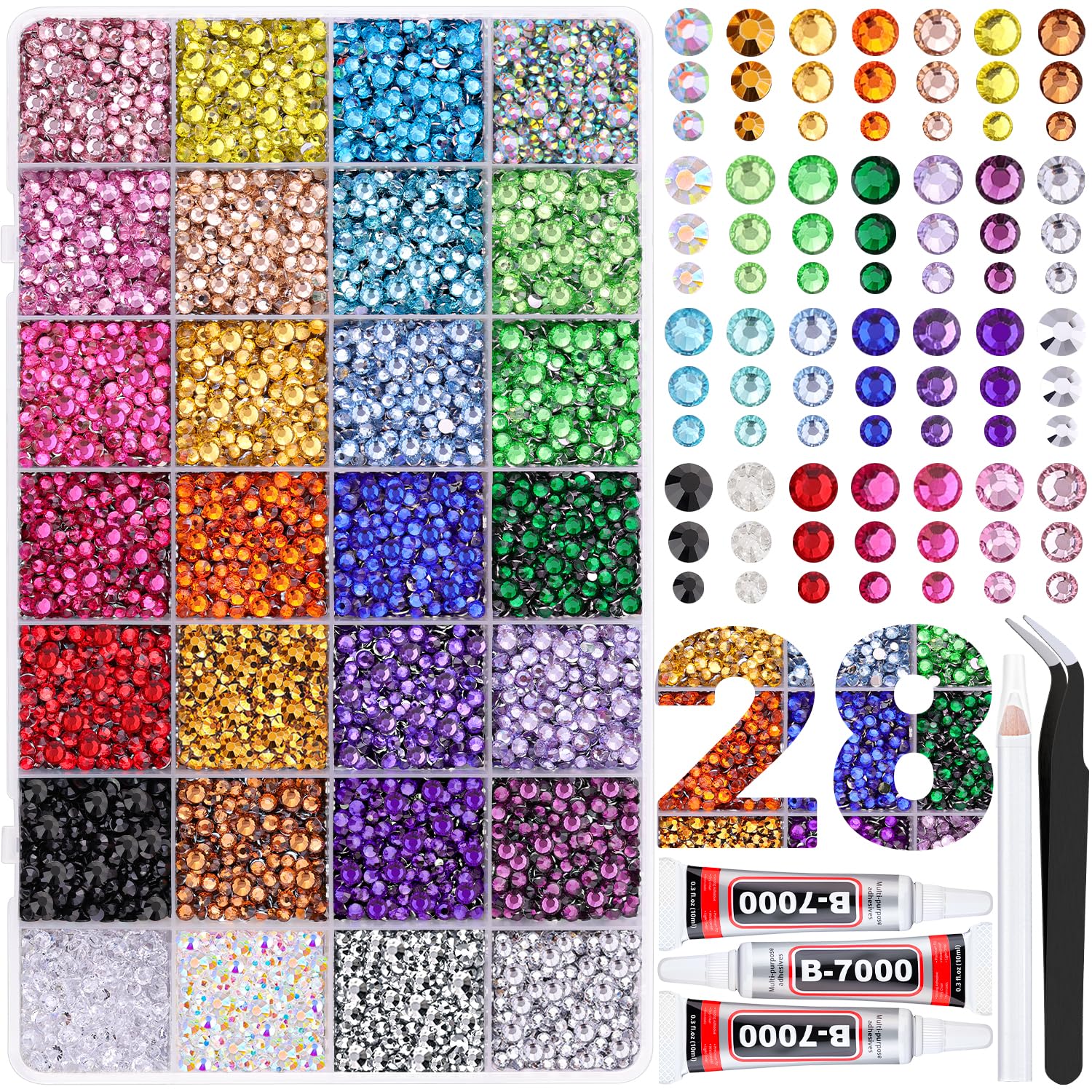 Photo 1 of 20000Pcs Resin Rhinestones for Crafting, Multicolor 3/4/5mm Flacktback Gems with 3Pcs B7000 Jewelry Glue, Bedazzling Crystal for DIY Crafts Clothing Tumblers Mugs Shoes Fabric Nail Art