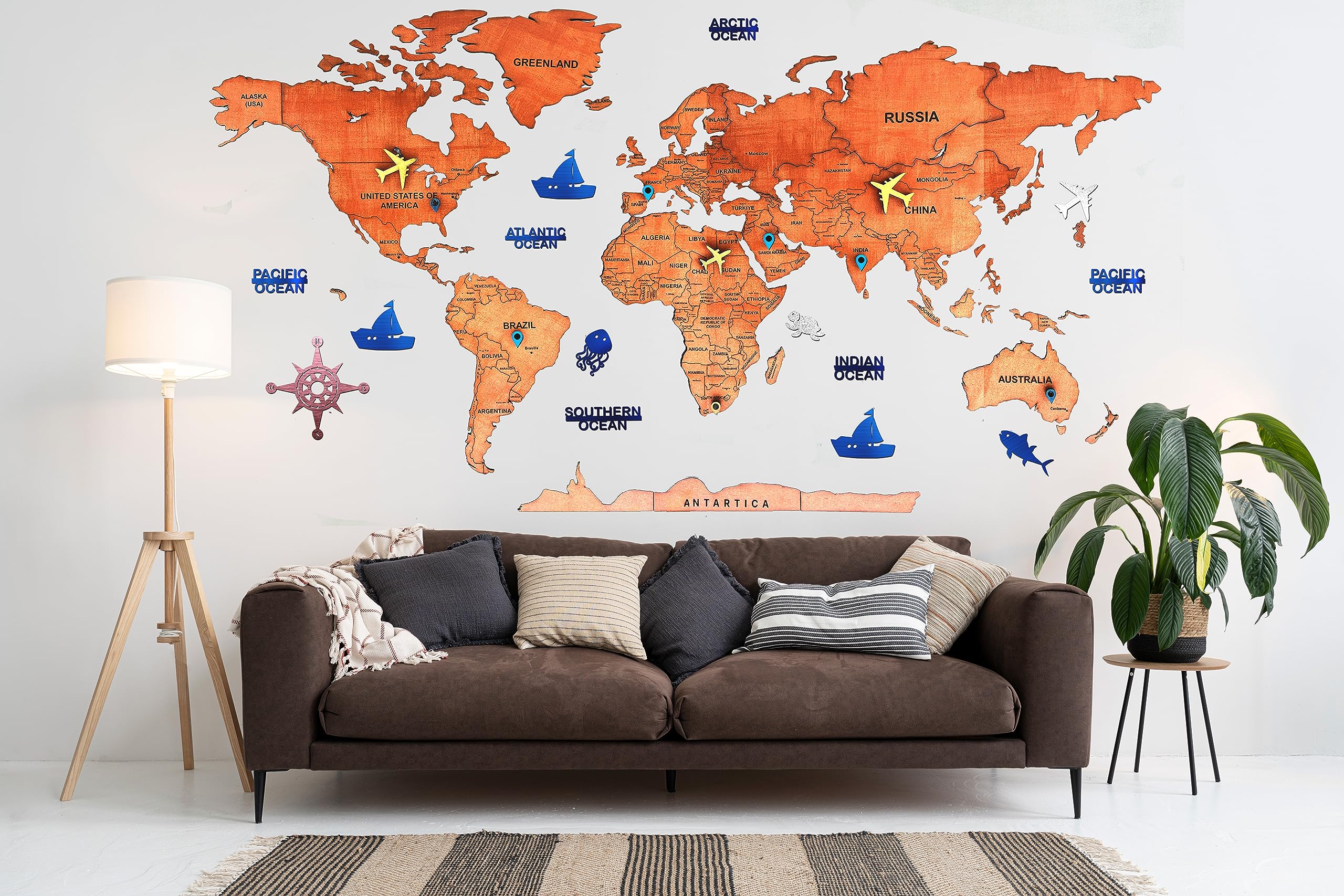 Elk 3D Wooden World Map Wall Decor - Metallic Color - Perfect Home Wall Decor for Travel Enthusiasts (Size 90x52 CM) (B0CFLNFBS2) Amazon Price History, Amazon Price Tracker
