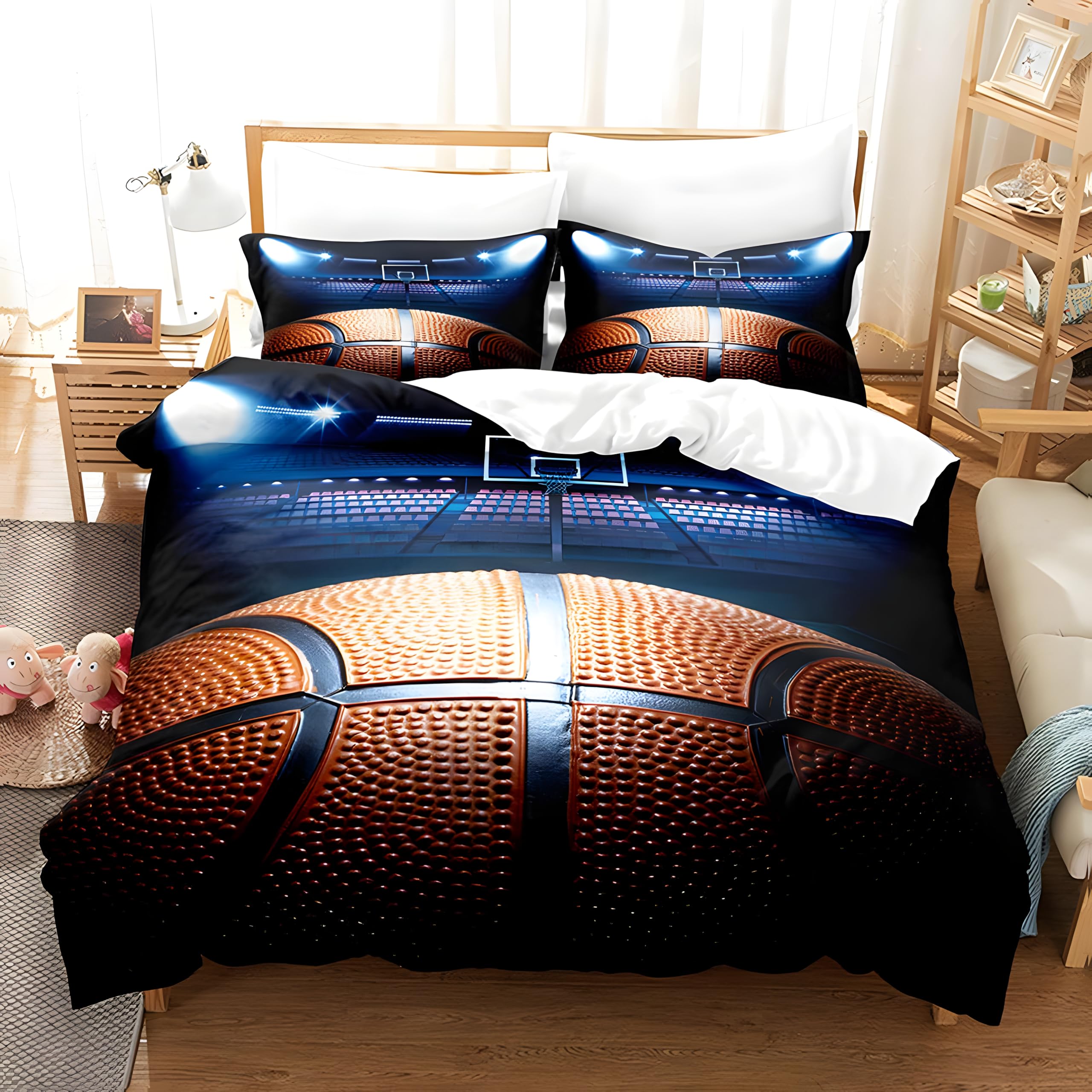 Qiwagu Boy Single Duvet Cover, Reversible Basketball Sport Quilt Cover with 1 Pillowcase, Z15