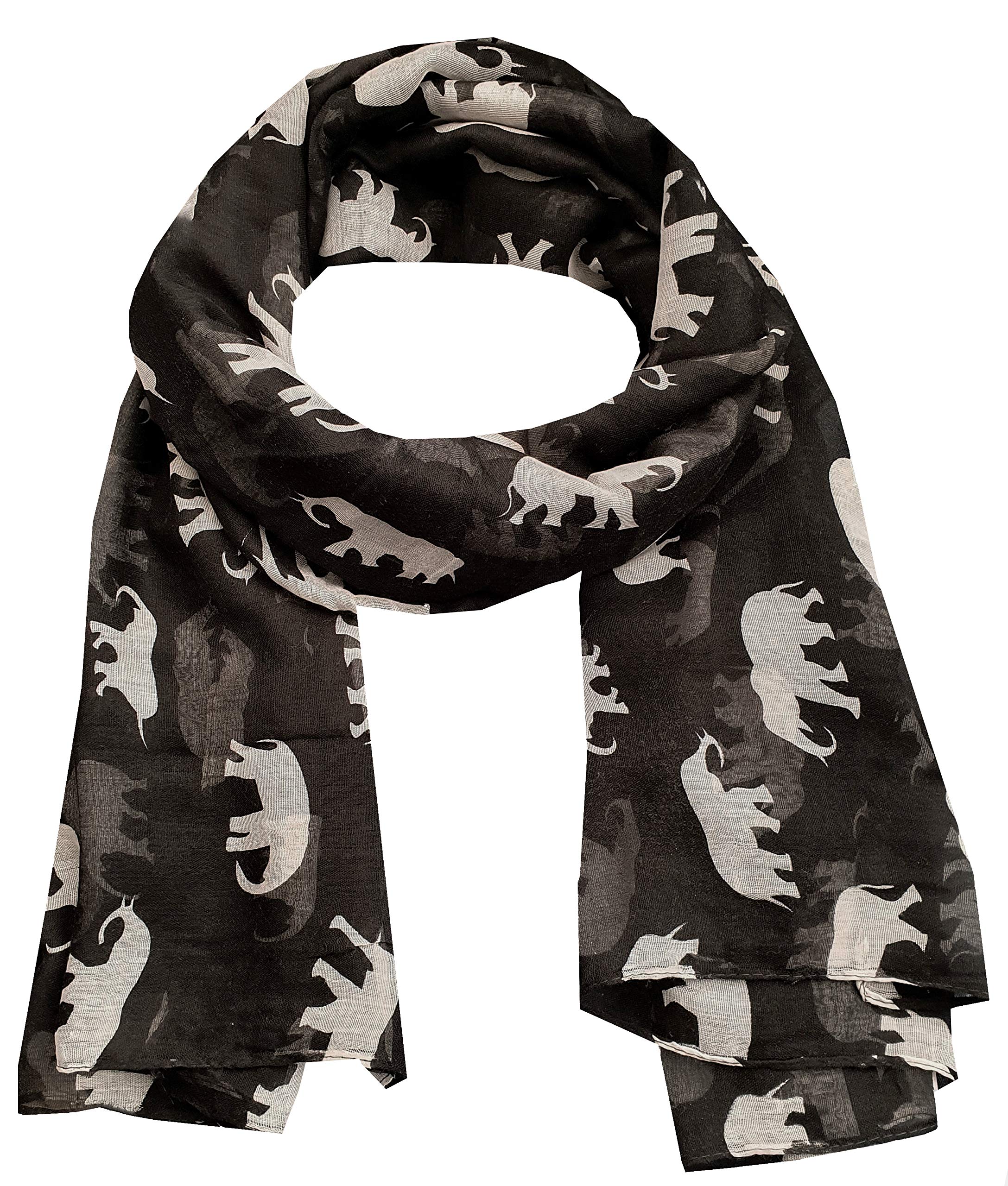 World Of Shawls Women's New Black Elephant Elephant Print Scarf Wraps Shawl Soft Scarves Sarong (New Black Elephant)