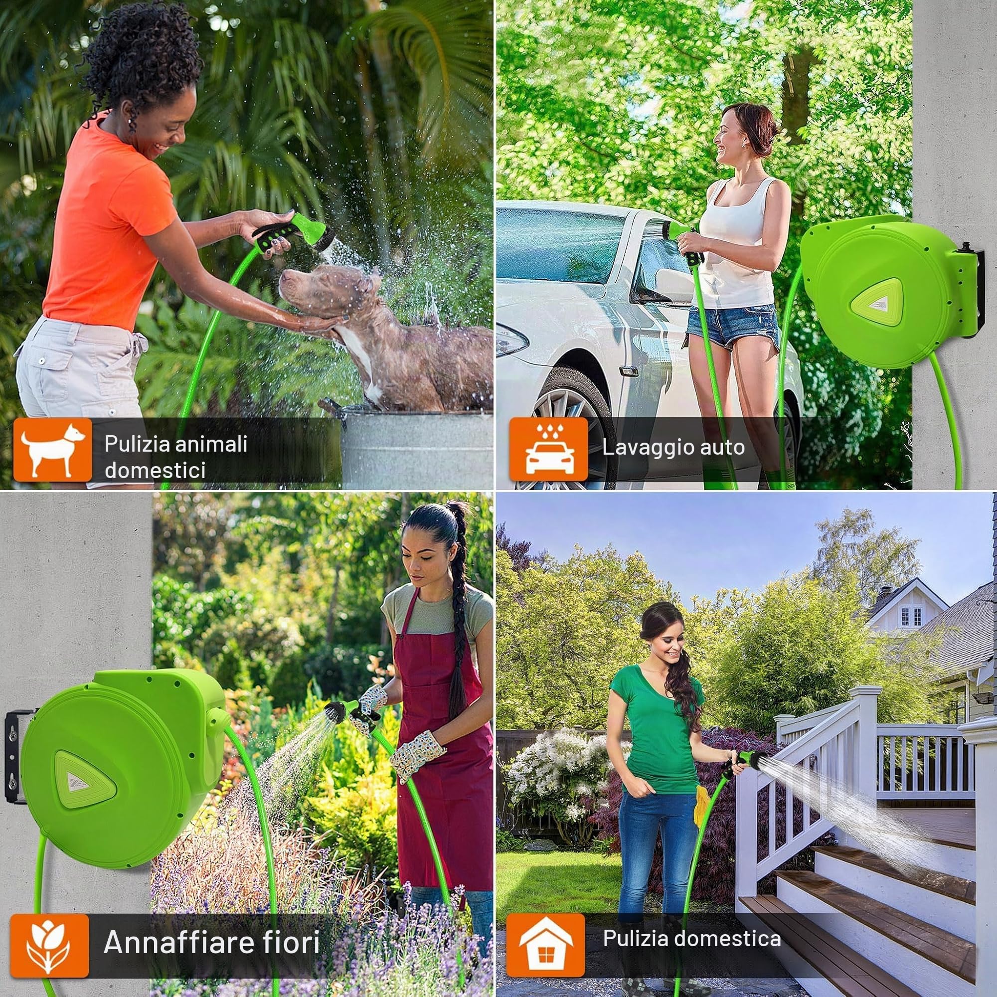 UISEBRT Avvolgitubo Acqua Automatico 20m - Supporto da parete Rotazione di 180 ° - per giardino, garage, agricoltura （20m）