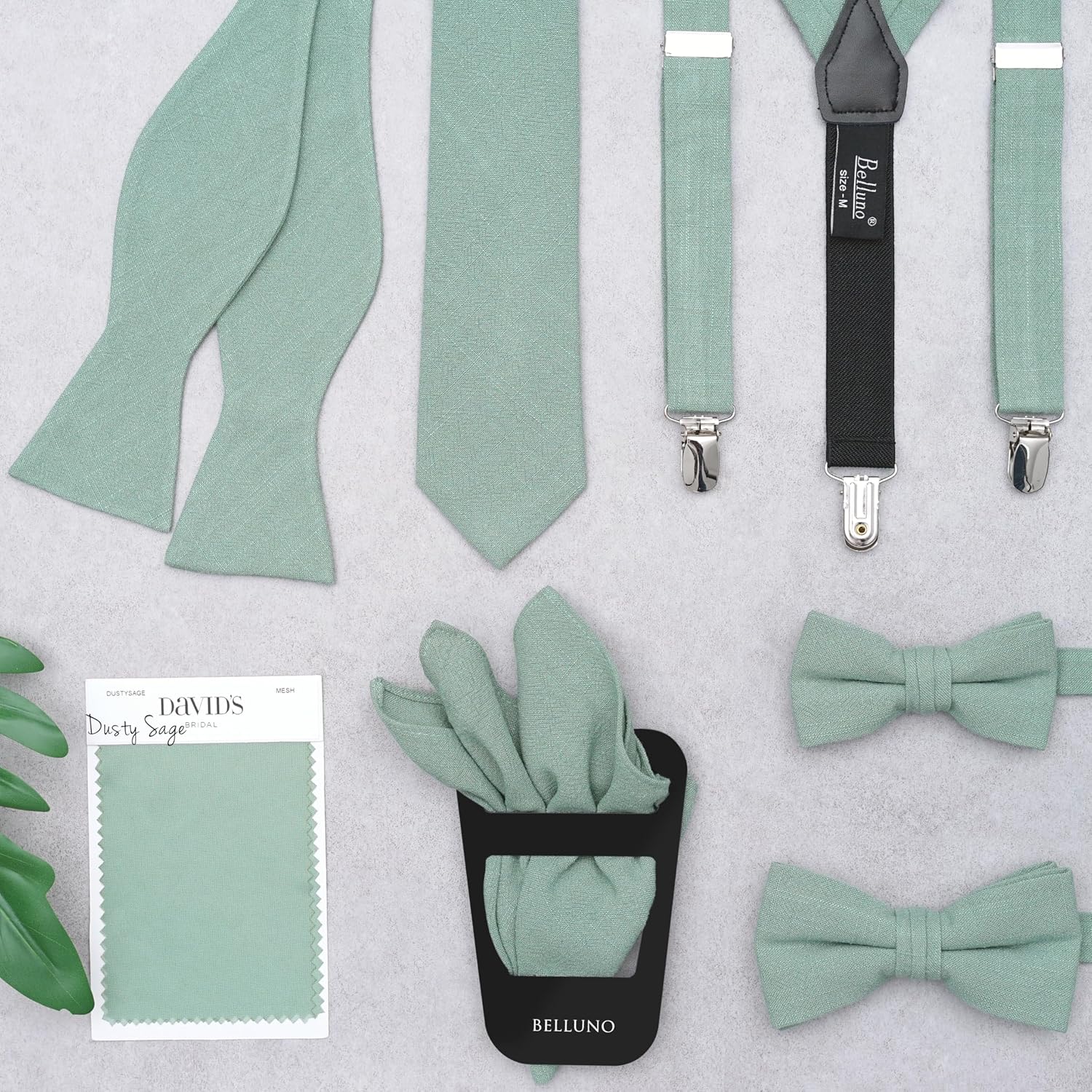 BELLUNO Solid Pre-tied Bow Tie and Suspenders Set for Boys and Youths Events, Parties, Wedding, Cotton and Linen - Image 4