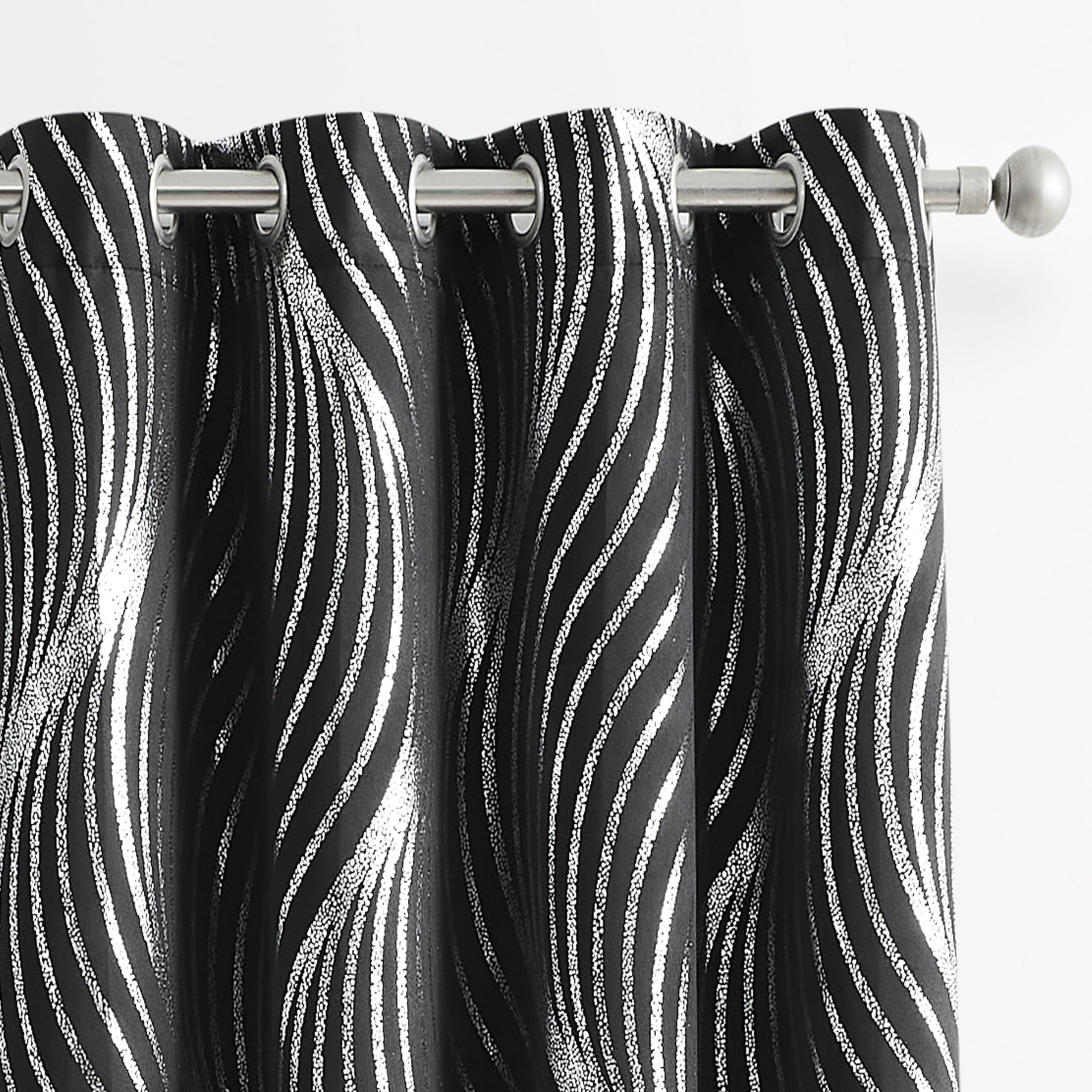 Xwincel 100% Blackout Curtains 84 Inches Long for Bedroom, Black Silver Curtains for Living Room Darkening Thermal Insulated Window Curtains, Silver