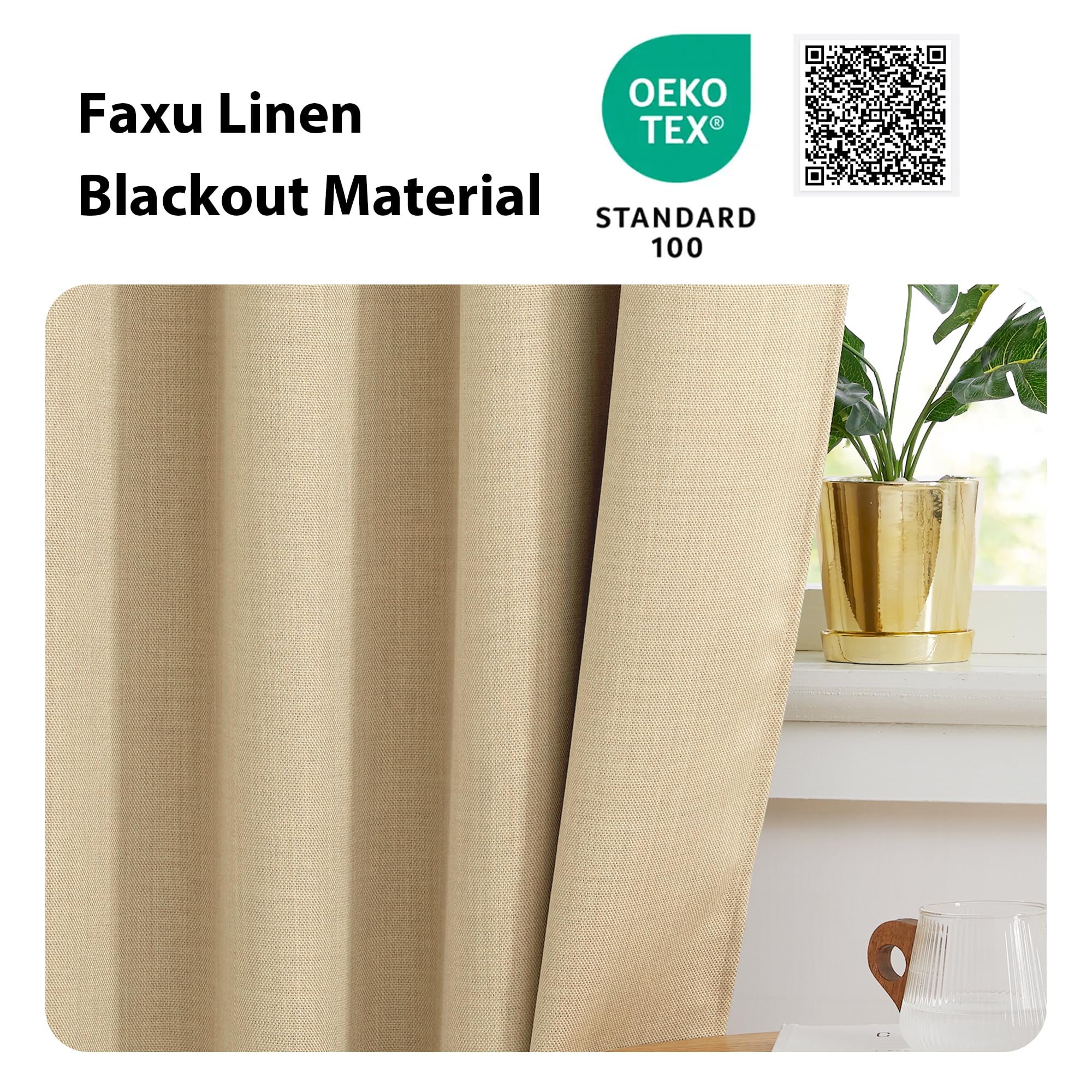NICETOWN Rideaux en lin synthétique pour porte coulissante, avec isolation thermique, style rustique, 1 panneau avec attaches, 66 x 203 cm, crème (Oatmeal)
