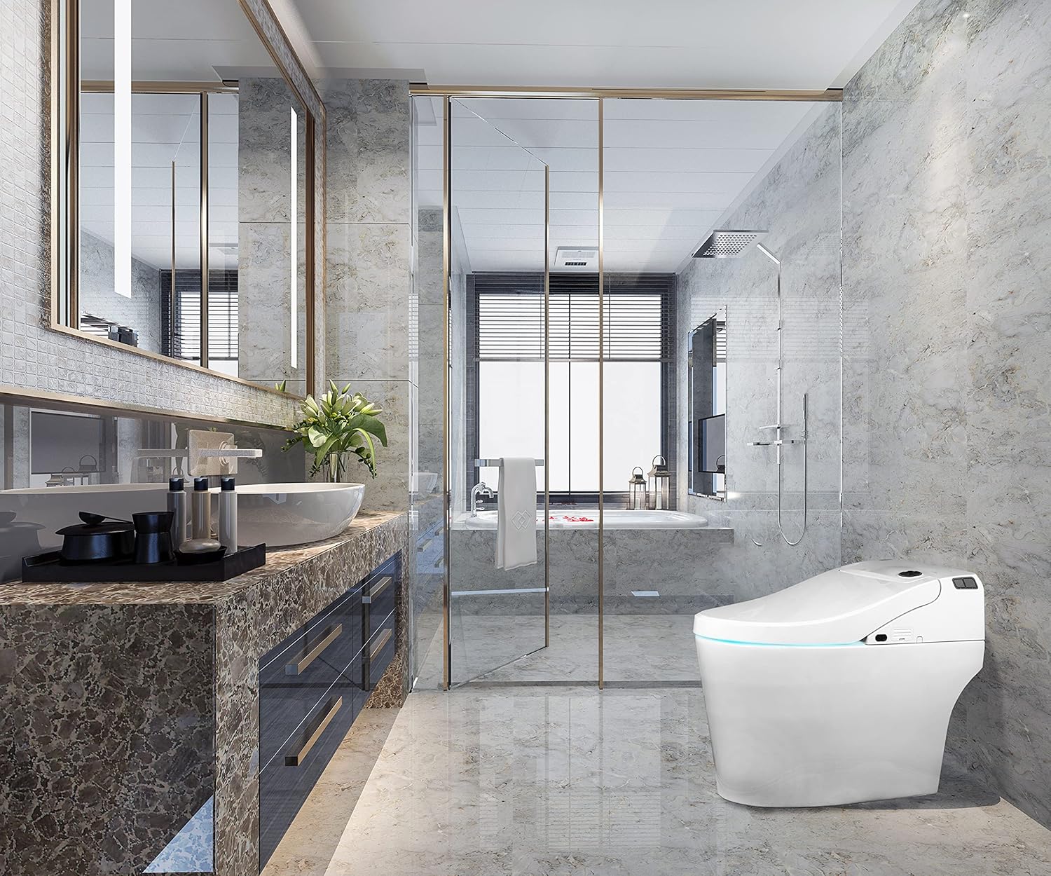 Best Deal 🛒 Euroto One-Piece Dual Flush Toilet with Integrated Bidet, Integrated Bidet and Toilet,luxury auto open and close lid and seat with heated seat, warm air dryer