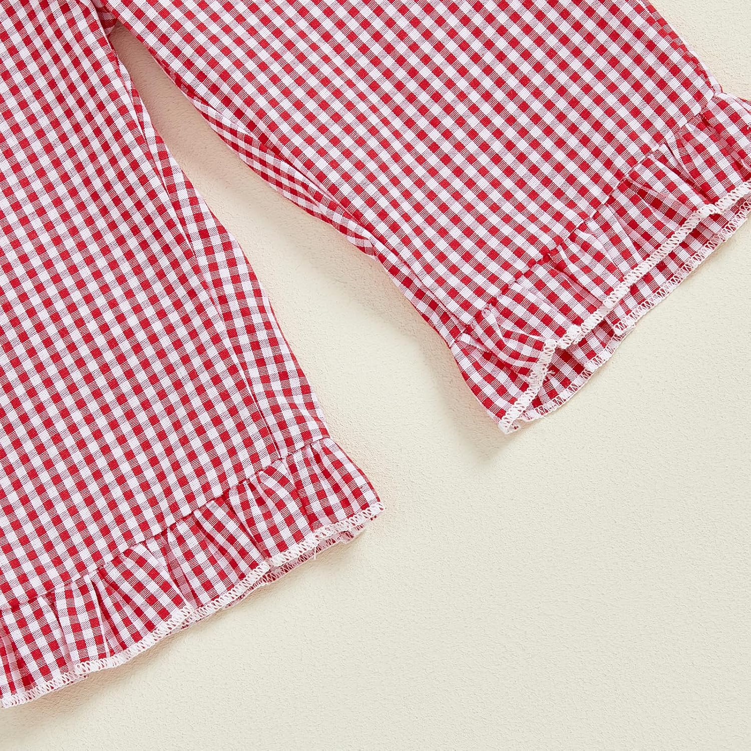 Karuedoo Toddler Baby Girl Christmas Outfit Santa Embroidery Smocked Long Sleeve Ruffle Shirt Top Plaid Pants Set - Image 7