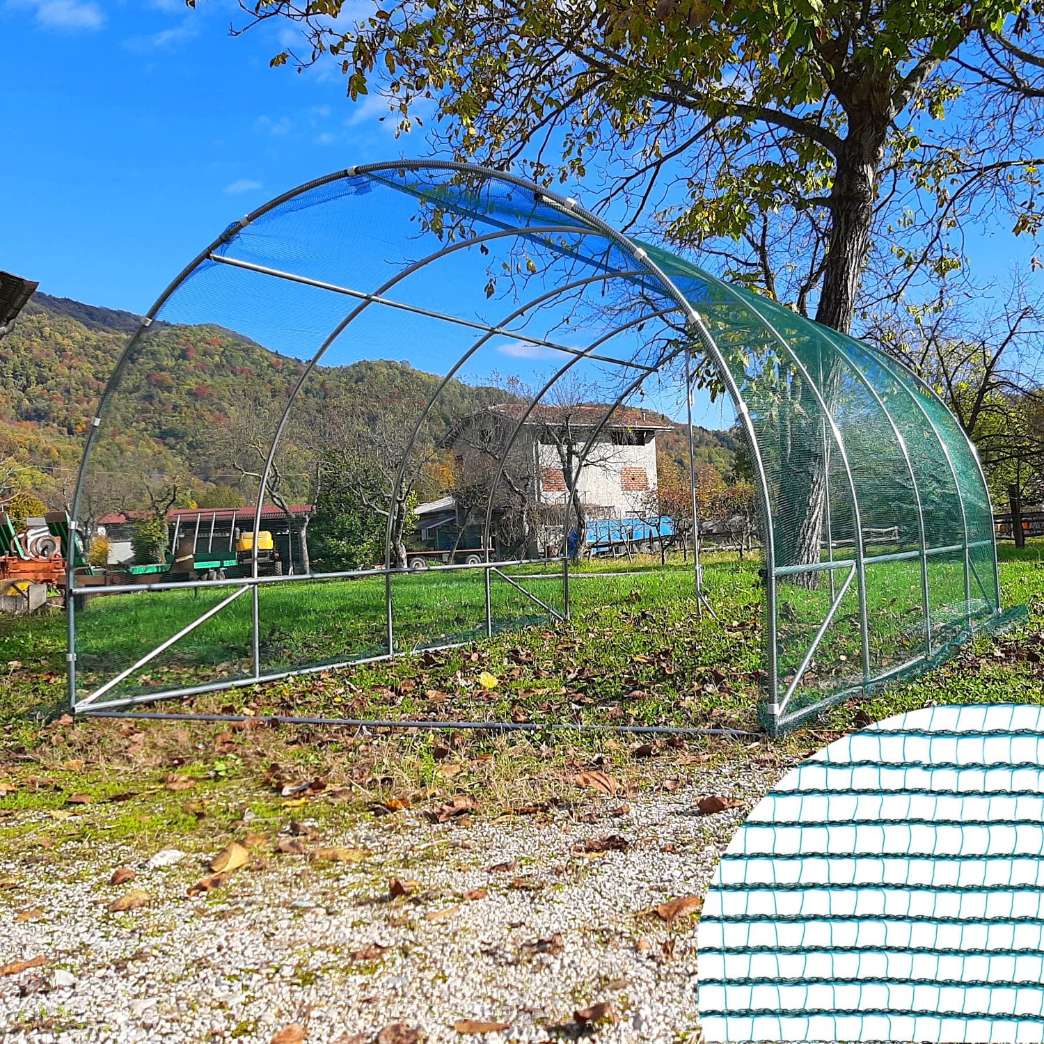 Serrashop Gewächshaus Tunnel 3 x 4 m mit Hagelschutznetz, hergestellt in Italien, Garten, Pflanzen, botanische Gewächshäuser