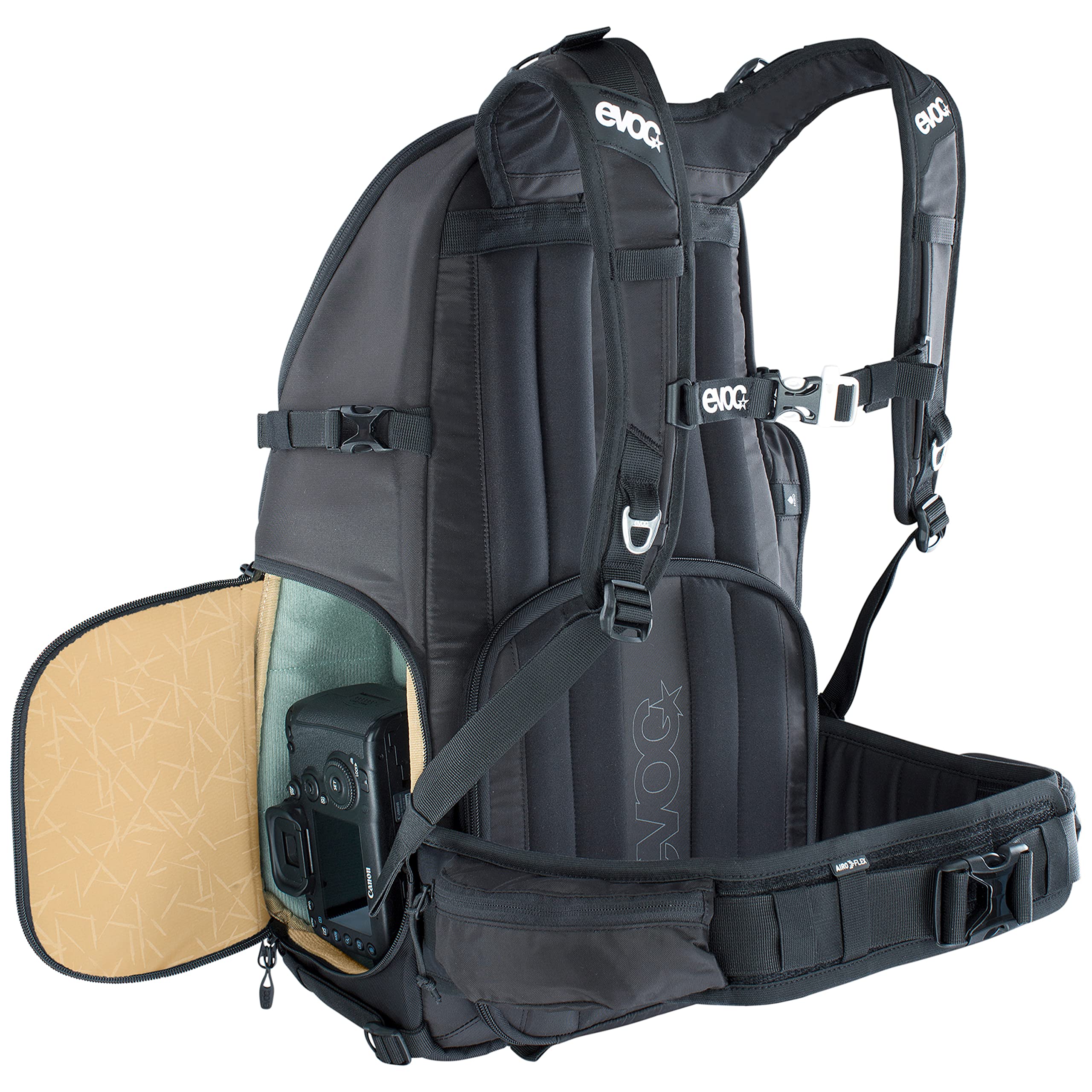 EVOC CP 18l Outdoor Camera Backpack per attrezzatura fotografica professionale (sistema di trasporto ergonomico, sistema di cinghie per piccozze, sci, snowboard o treppiede), Nero