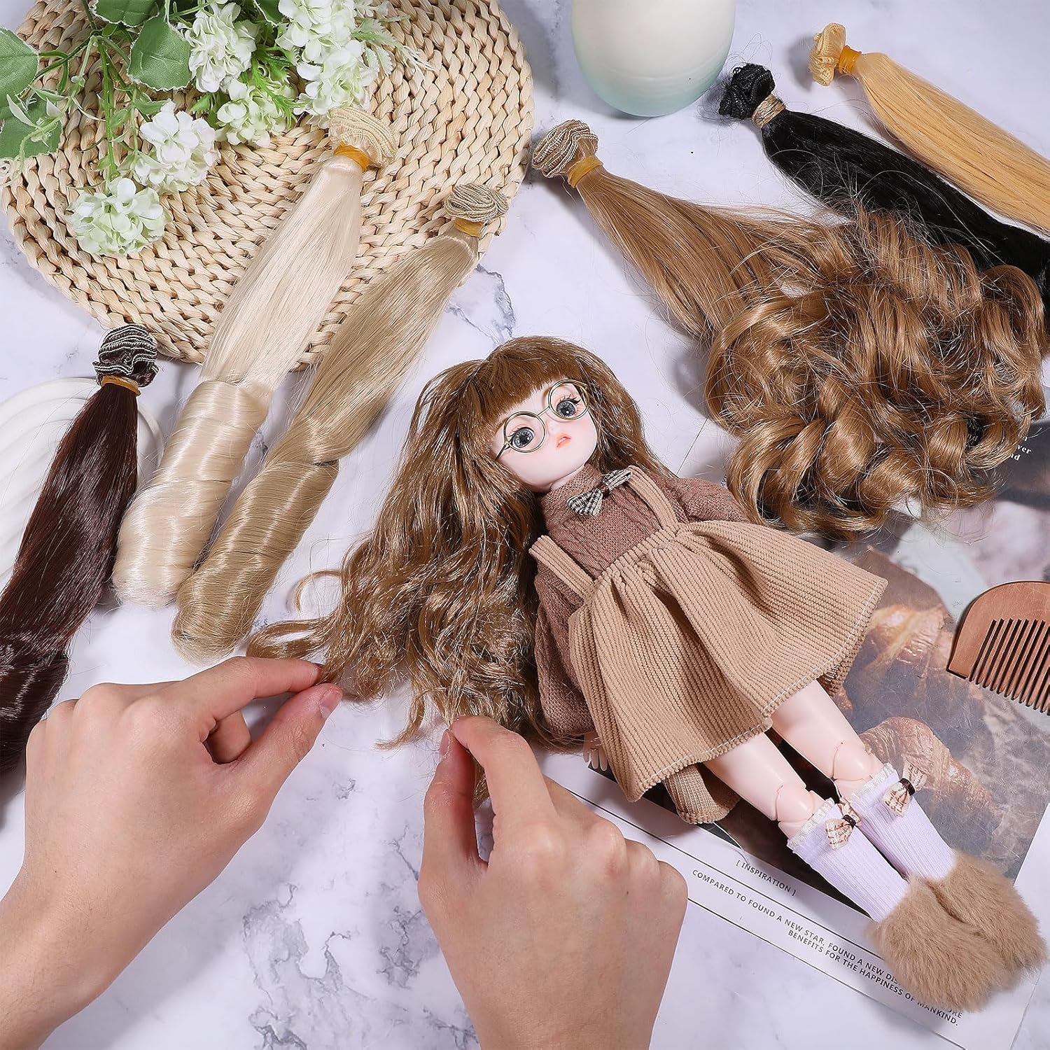 GLOBLELAND 6Pcs 6 Colors Doll Roman Curly Wigs 20cm/7.9inch Doll Hair Extension for DIY BJD Dolls Makings Accessories Crafts Long Synthetic Dolls Wigs Hair Wigs Accessories