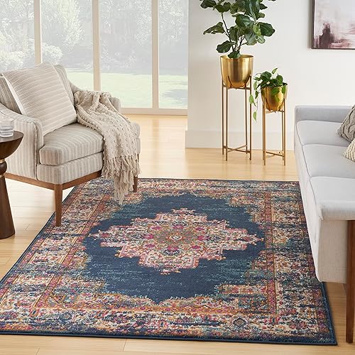 Nourison Passion Traditional Navy 5'3" x 7'3" Area -Rug, Easy -Cleaning, Non Shedding, Bed Room, Living Room, Dining Room, Kitchen (5x7)