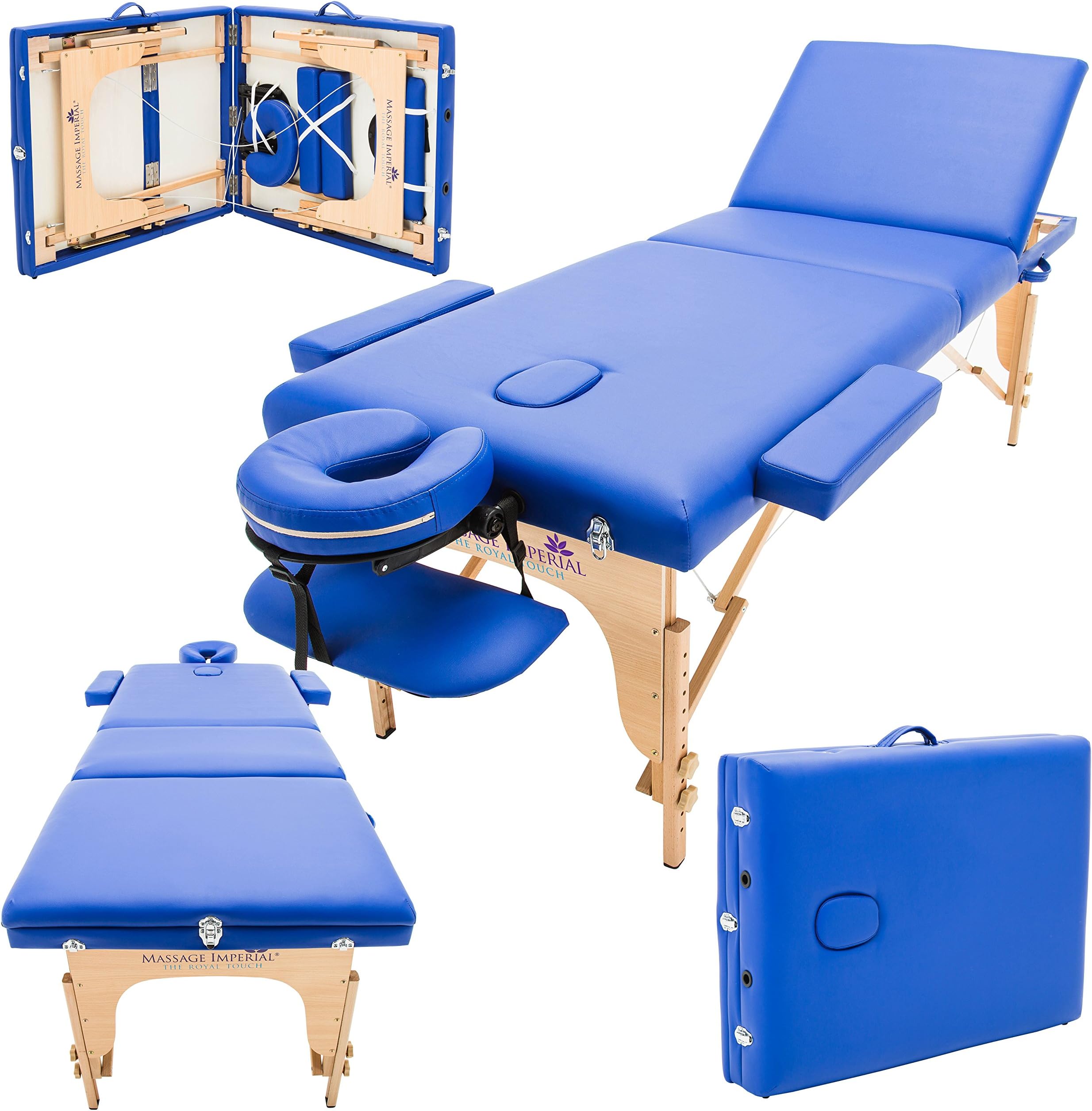 Massage Imperial® Chalfont Extra Large Massage Table - Width 70cm and Length 195cm- 3-Section Massage Bed - Reiki End Panel & Carry Bag - Blue