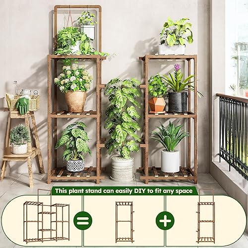 Miniatura 5 de EnHomee - Soporte de plantas para interiores, estante de madera de exterior de gran capacidad, soporte escalonado de 5 niveles para plantas