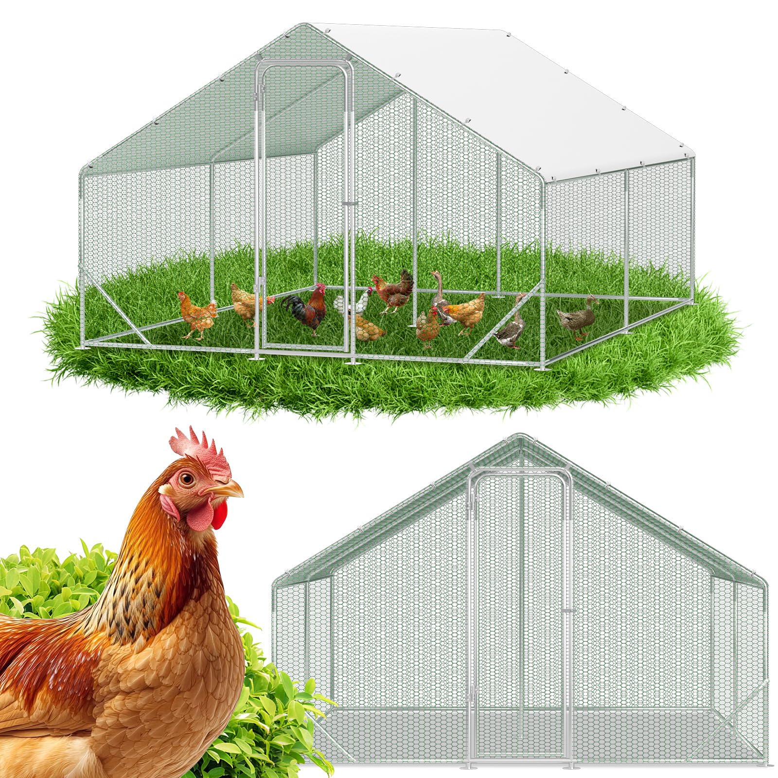 Pollaio 3x4x2m Recinto con Serratura Acciaio Zincato Recinto da Esterno Gabbia per Galline, Piccoli Animali, Gabbia per Uccelli