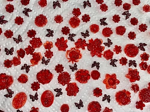 Miniatura 4 de Abalorios acrílicos surtidos de flores, múltiples formas, flores, mariposa, lazo, 3D, dijes de uñas huecas, perlas huecas (rojo)