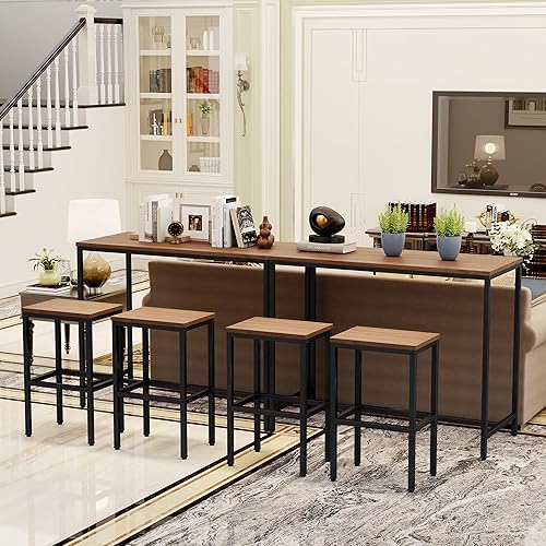 Miniatura 5 de Aklaus Juego de mesa de bar y sillas de 44 pulgadas, juego de mesa de bar con 2 taburetes, juego de mesa de desayuno de cocina de 3 piezas para sala