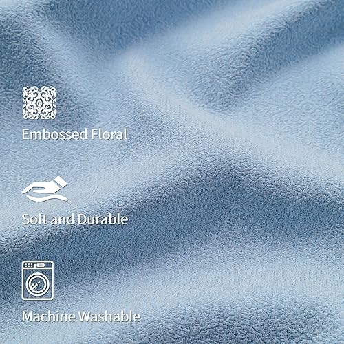 Miniatura 8 de FMFUNCTEX Cortinas florales 100% opacas para dormitorio, cortinas texturizadas en relieve azul de 63 pulgadas de largo para sala de estar, cortina