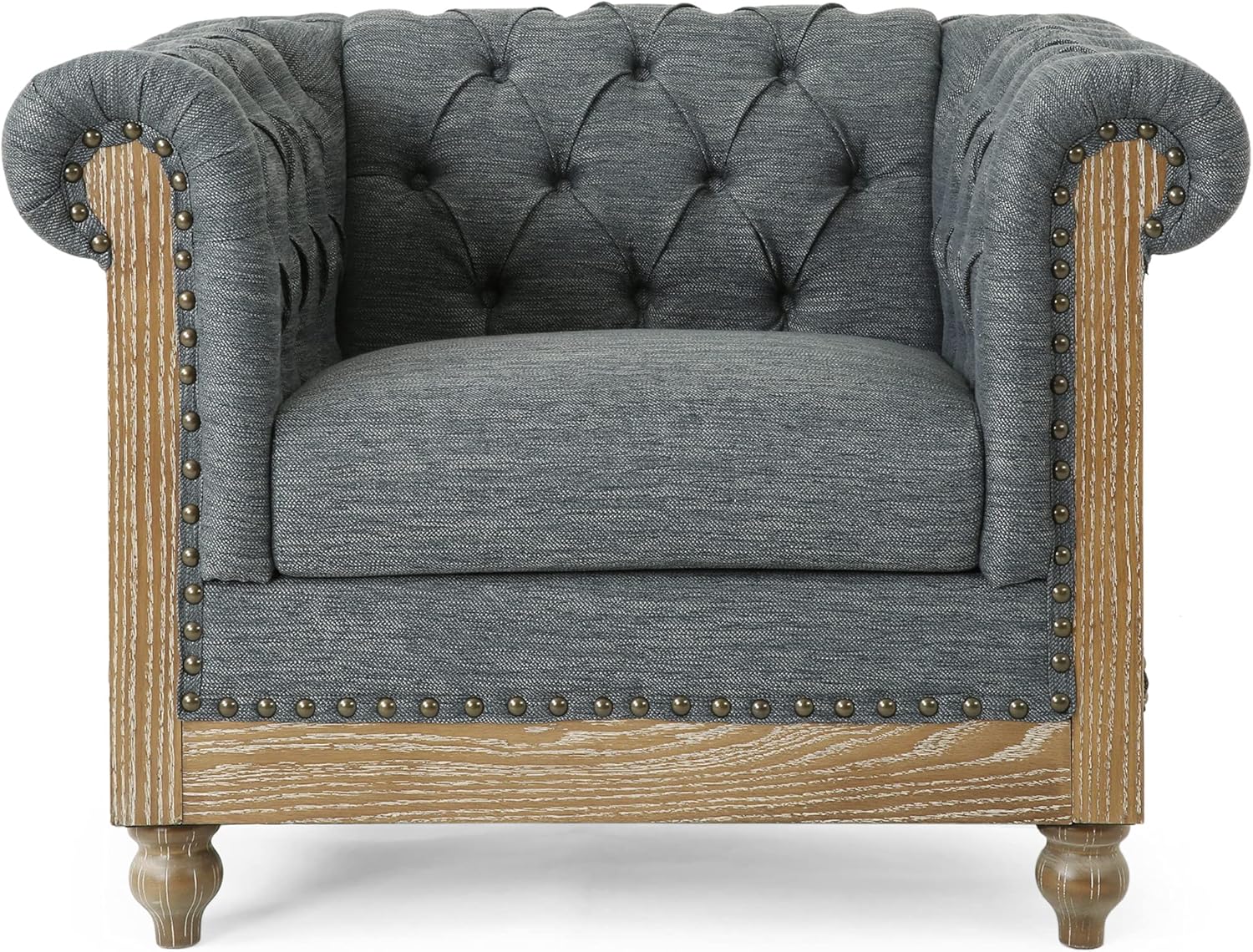 VOLL Tufted Club Chair with Nailhead Trim - Charcoal/Dark Brown