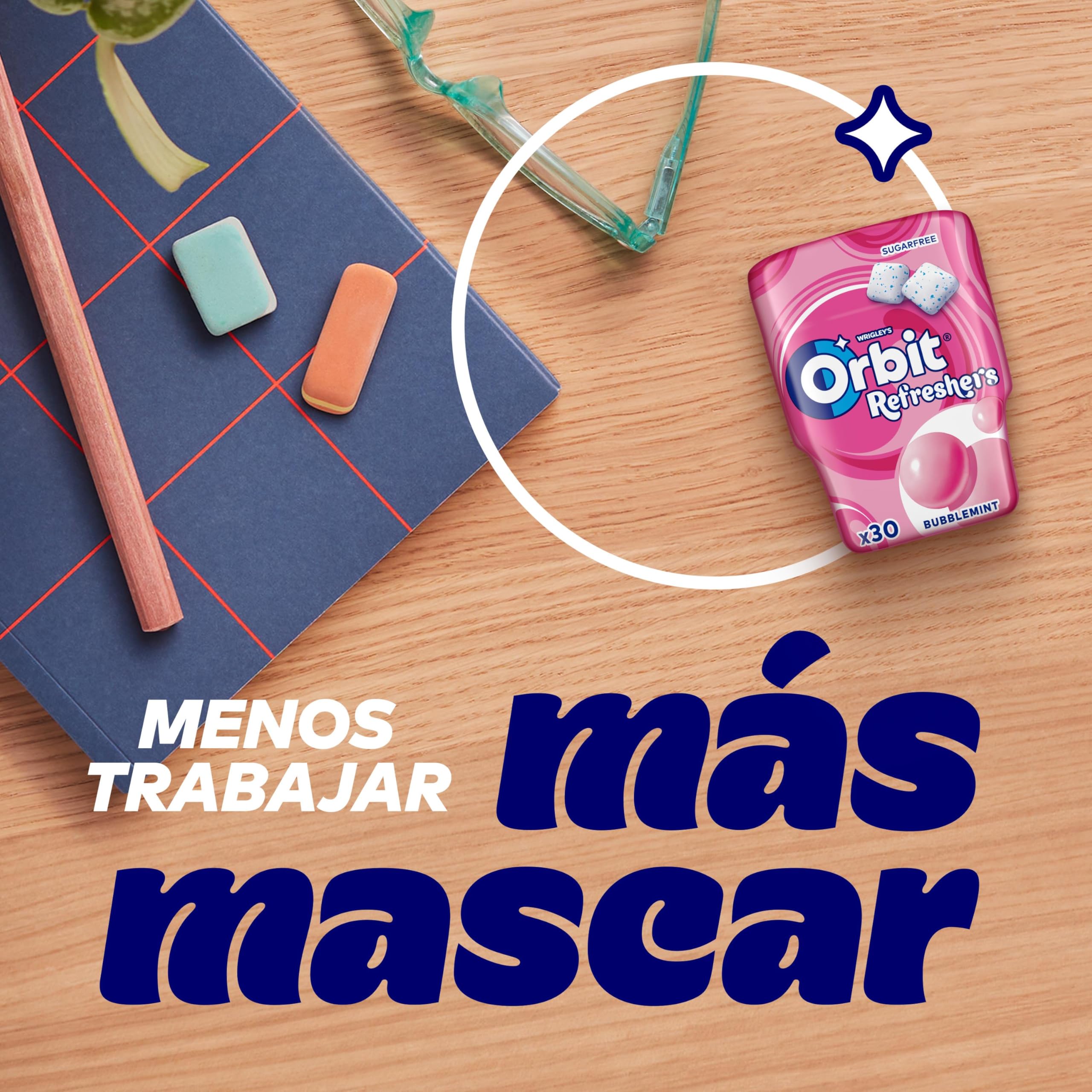 Orbit Refreshers, Bote de Chicles Sin Azúcar Sabor Bubblemint que proporciona frescura inmediata en formato gragea (6 x 30 chicles)