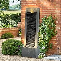 TITIMO 7-Tier 49.6" Cascading Rock Water Fountain with Warm LED Lights - Outdoor Garden Waterfall for Patio, Backyard, Indoor Decor