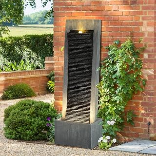 TITIMO 7-Tier 49.6" Cascading Rock Water Fountain with Warm LED Lights - Outdoor Garden Waterfall for Patio, Backyard, Indoor Decor