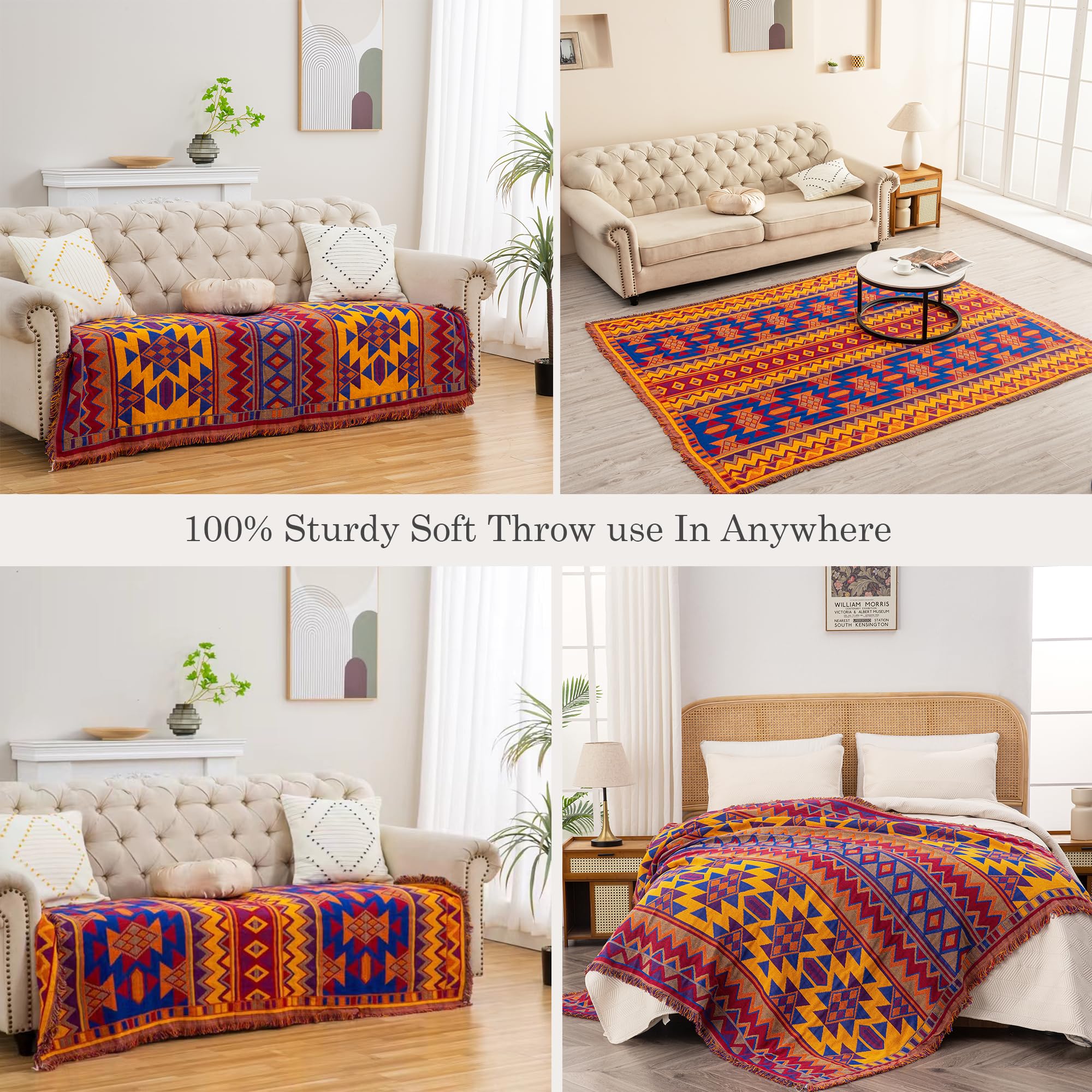 Plaid chenille met kwastjes - oranje - 170x130 cm