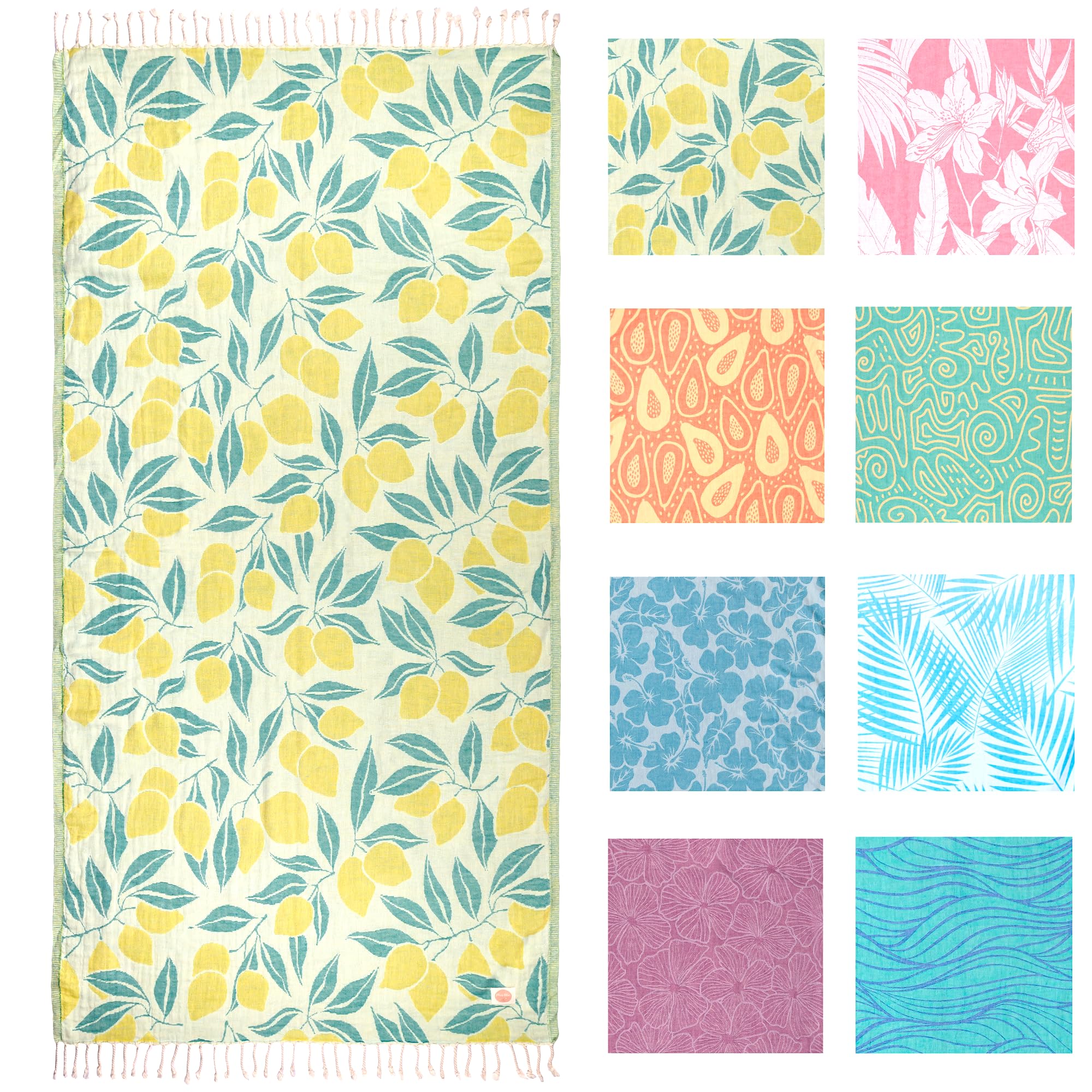 Nova Blue Lemons Turkish Beach Towel (35 X 67) – Extra Large Luxury Beach Towels, 100% Cotton Yellow Beach Towel - Beach Towel Sandproof with Unique Designs