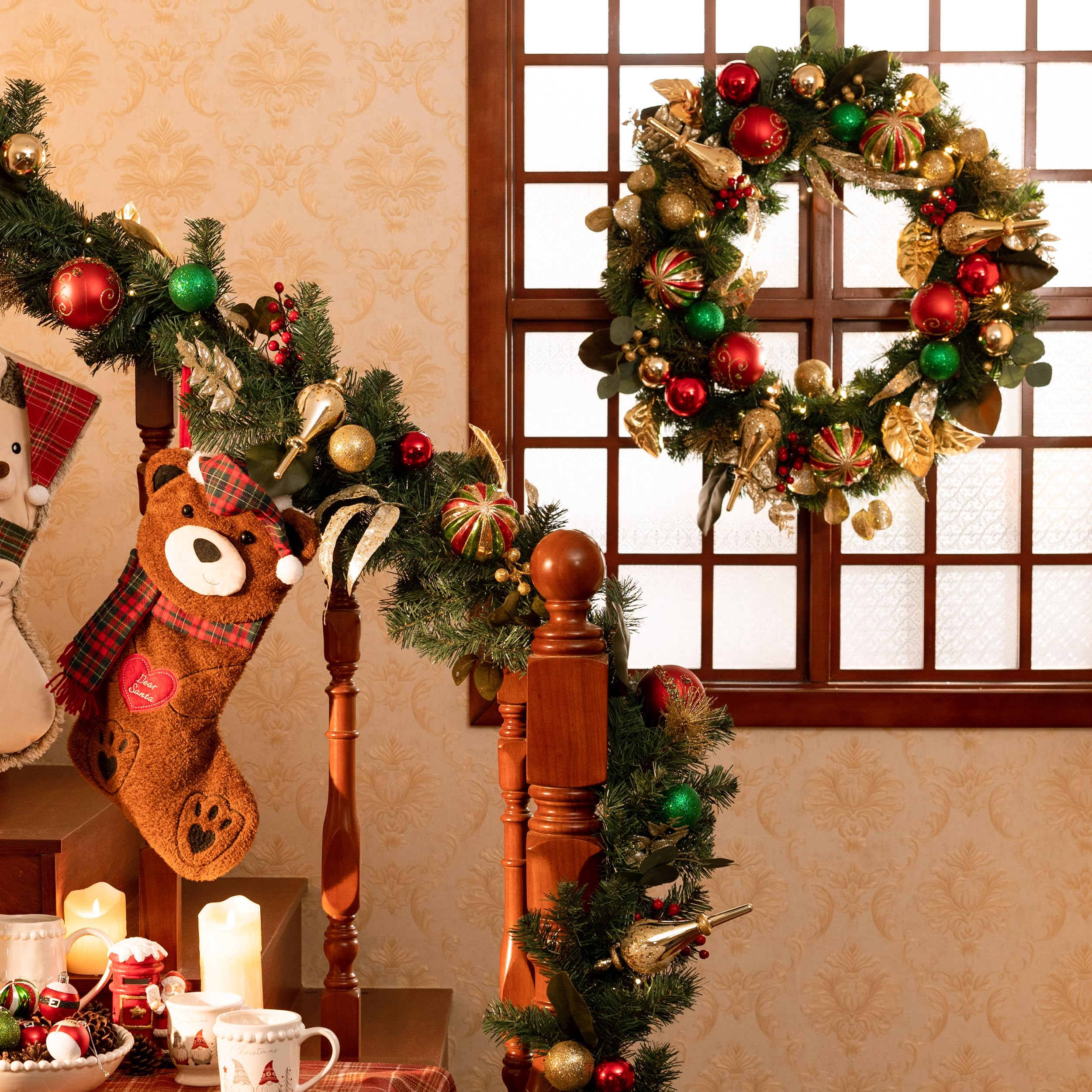 Valery Madelyn Pre-Lit Christmas Wreath for Front Door with Lights, 30 ...
