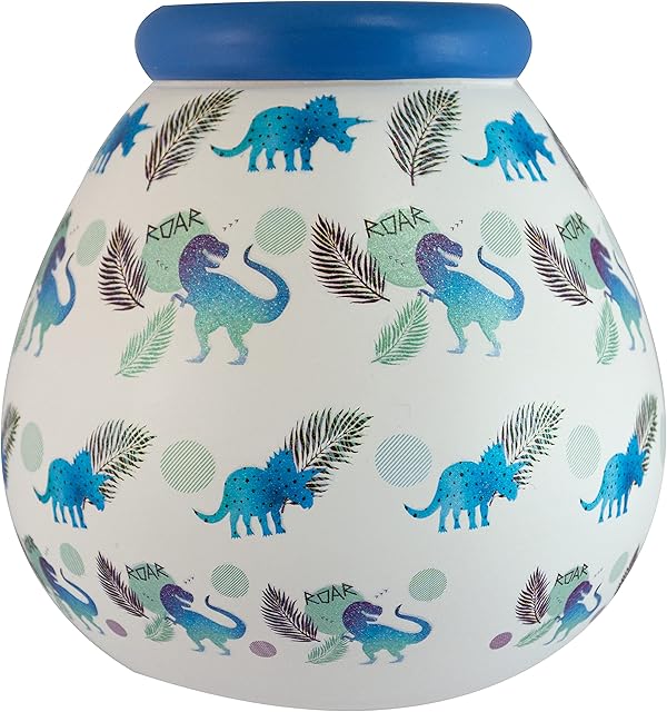 Pot of Dreams Box | Dinosaur Roar Money Pot | Break to Open Piggy Bank | Babies Savings Jar for Nursery Room Decor | Functional Birthday Gifts for Kids | Ceramic | White & Blue, Blue, One Size