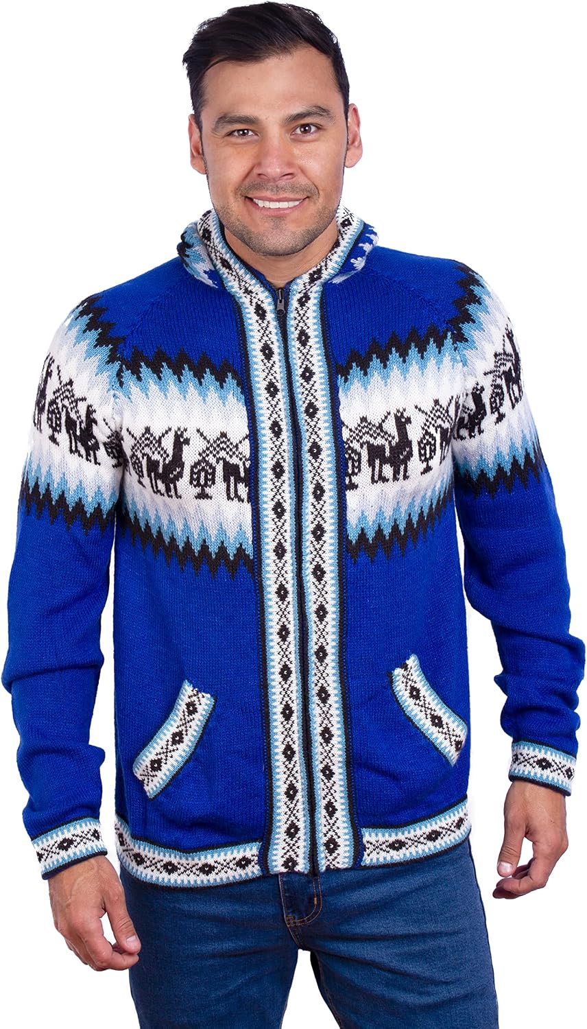 Hoddie Alpaca Cardigan Sweater for Men Zip front Pullover