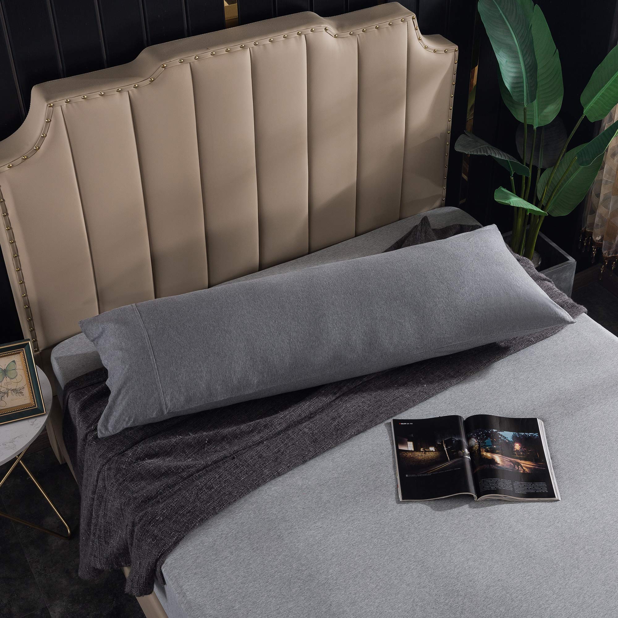 Juego de 2 fundas de almohada de algodón 100% jersey de 20 x 30 pulgadas, peso ligero, cómodo, extremadamente duradero, color gris