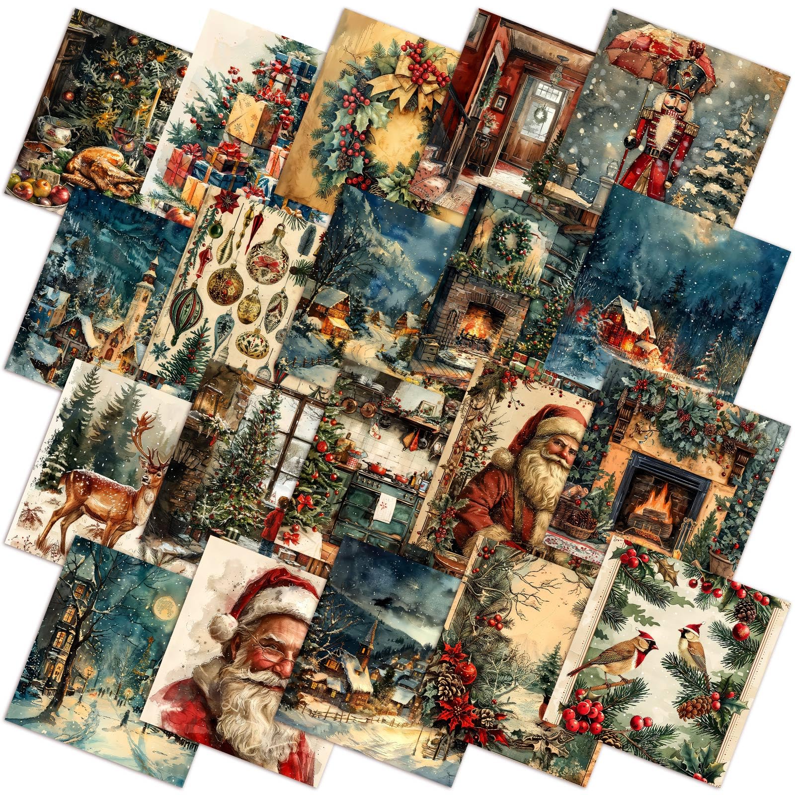 Ganeen 60 Pcs 10 x 10 Inch Watercolor Christmas Quilting Fabric Squares