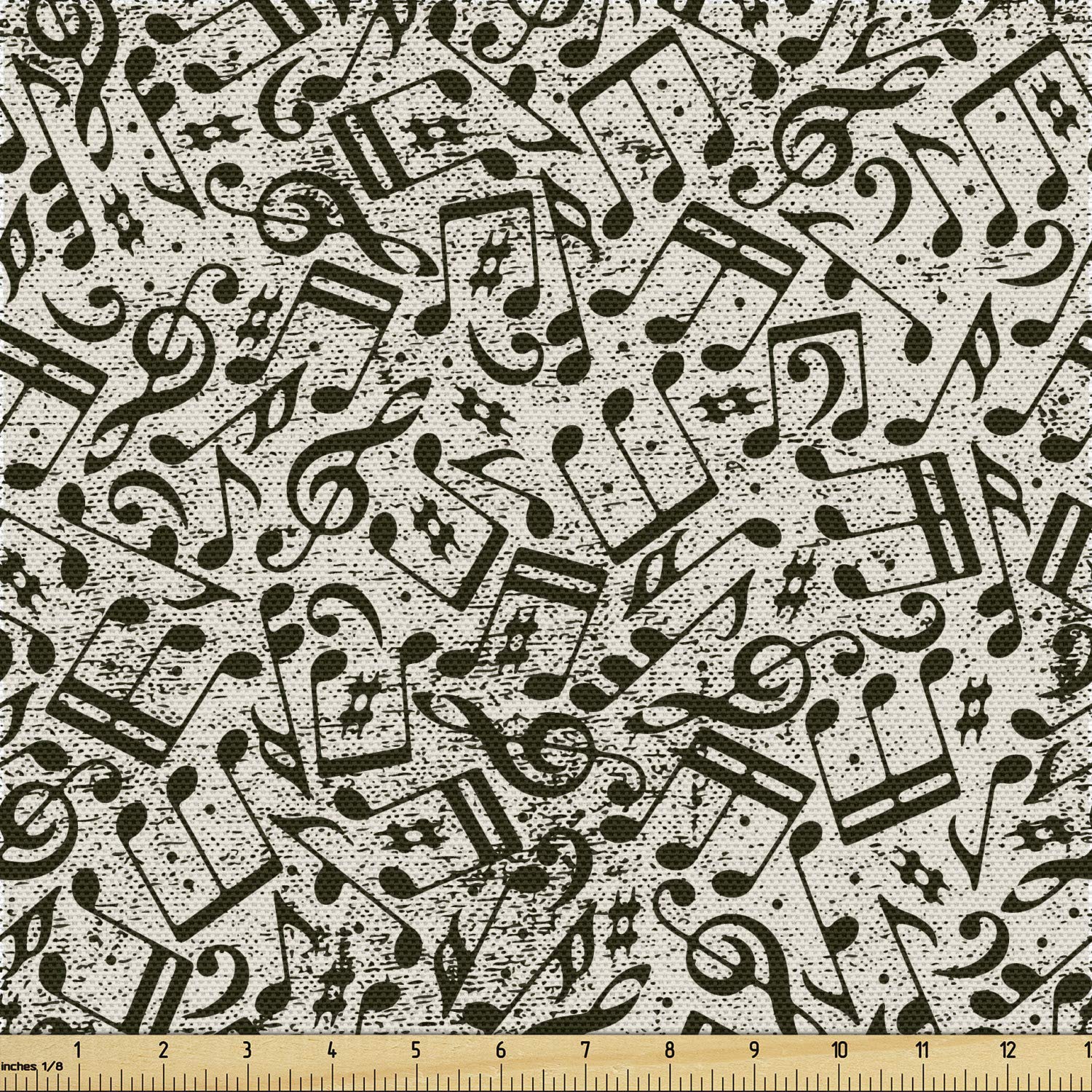 Lunarable Music Fabric by The Yard, Abstract Art Style Vintage Background Musical Elements Inspired Illustration, Decorative Fabric for Upholstery and Home Accents, 1 Yard, Black Beige