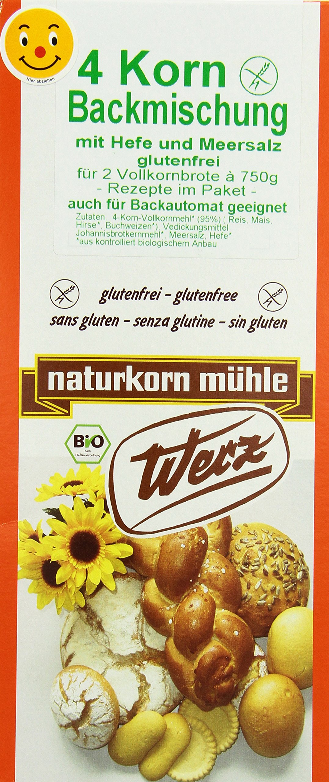 Werz 4-Korn-VK-Backmischung mit Hefe glutenfrei 5er Pack (5 x 1 kg Karton) - Bio