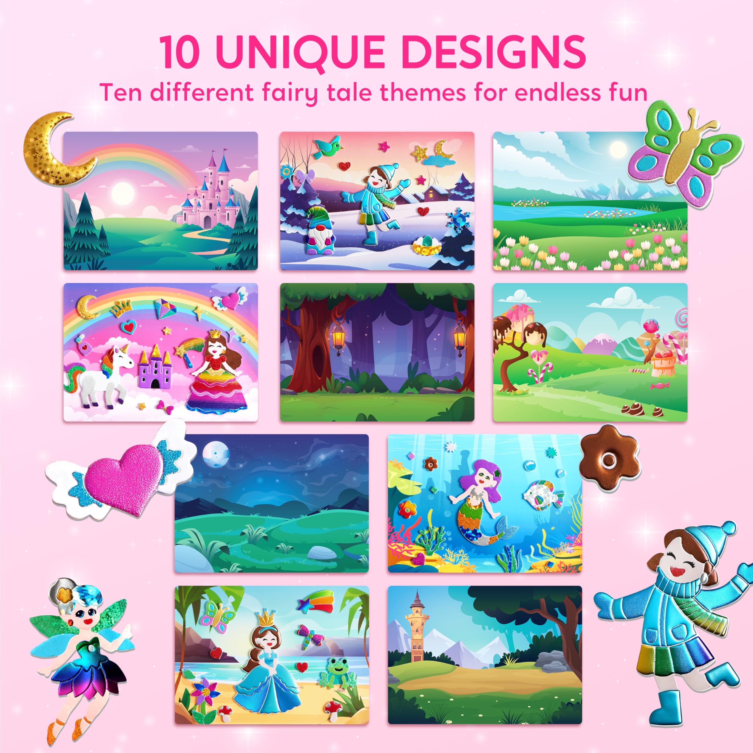 Klever Kits Kit artistico in lamina per bambini, forniture artistiche e artigianali, colorazione senza disordine, adesivi in schiuma laminata, giocattoli da viaggio creativi, regali di compleanno per