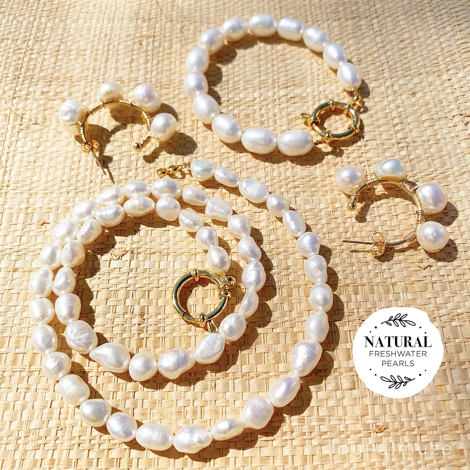 Large Gold Hoops, Genuine Freshwater Pears Earrings, Cultured Irregular Rice Pearls, Modern Fashion Jewelry, Handmade Gift for Women, 1 Pair (Large-Hoops-Freshwater-Pearls-Brass)