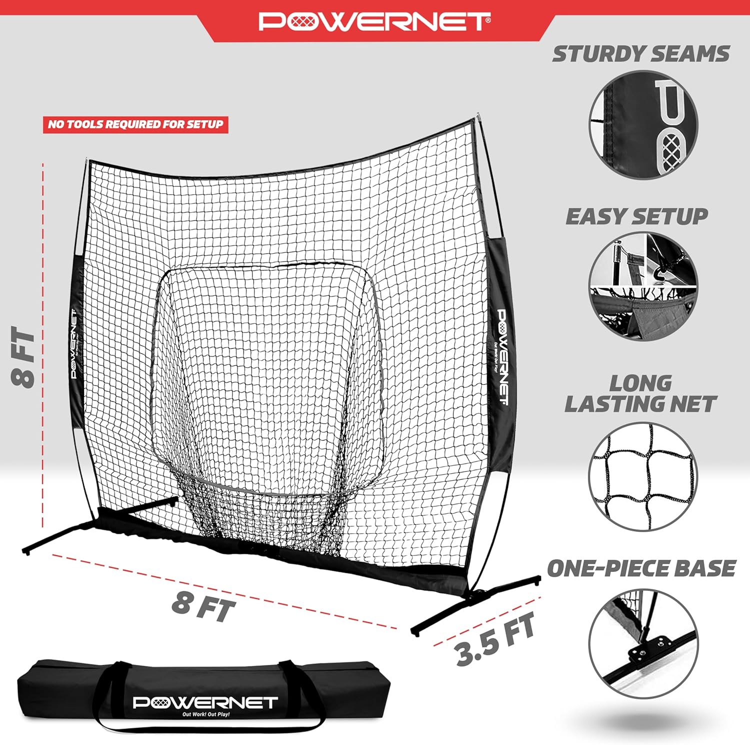 PowerNet Pro One Piece Softball Baseball Net, Portable Baseball Training Equipment, Hitting, Throwing & Pitching Net with Carrying Bag