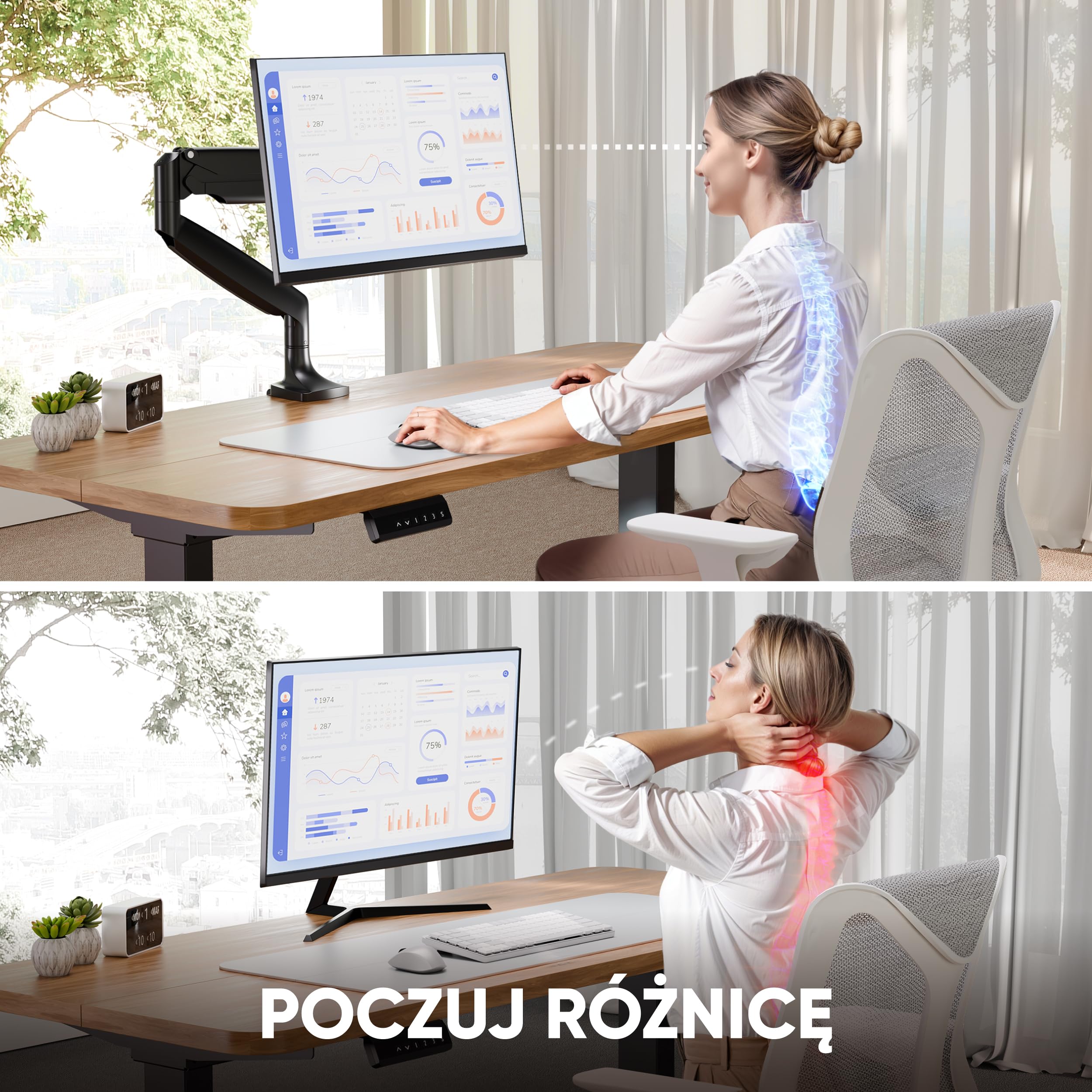 ONKRON Uchwyt do monitora na biurko dla ekranów 13"-32" o maksymalnej wadze 9 kg, Uchwyt monitora PC 1-monitorowy z ramieniem obrotowym i regulowanym kątem nachylenia, Czarny uchwyt na monitor G100-B