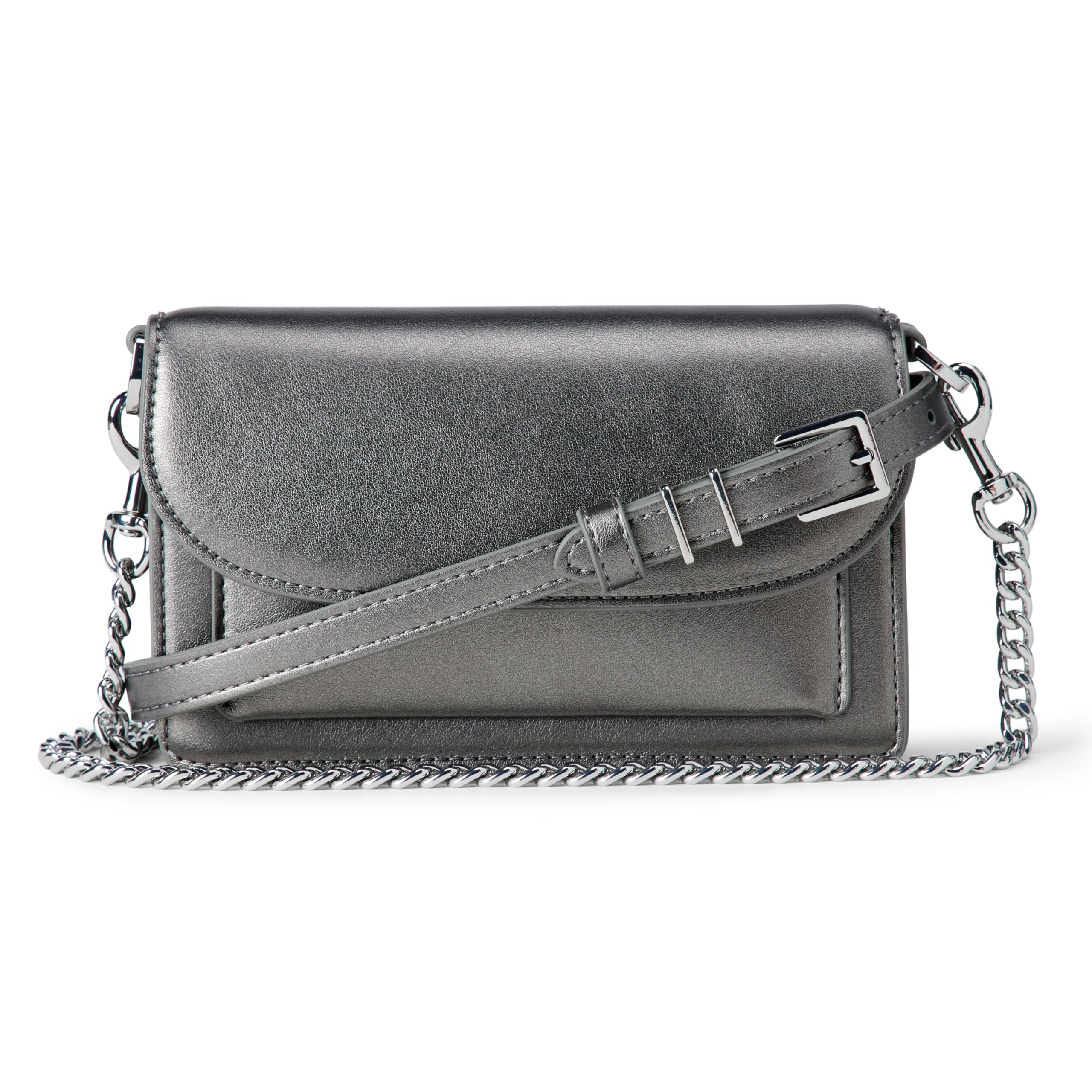 Amazon Essentials Women's Convertible Crossbody Clutch Bag with Interchangeable Straps, Gunmetal, One Size