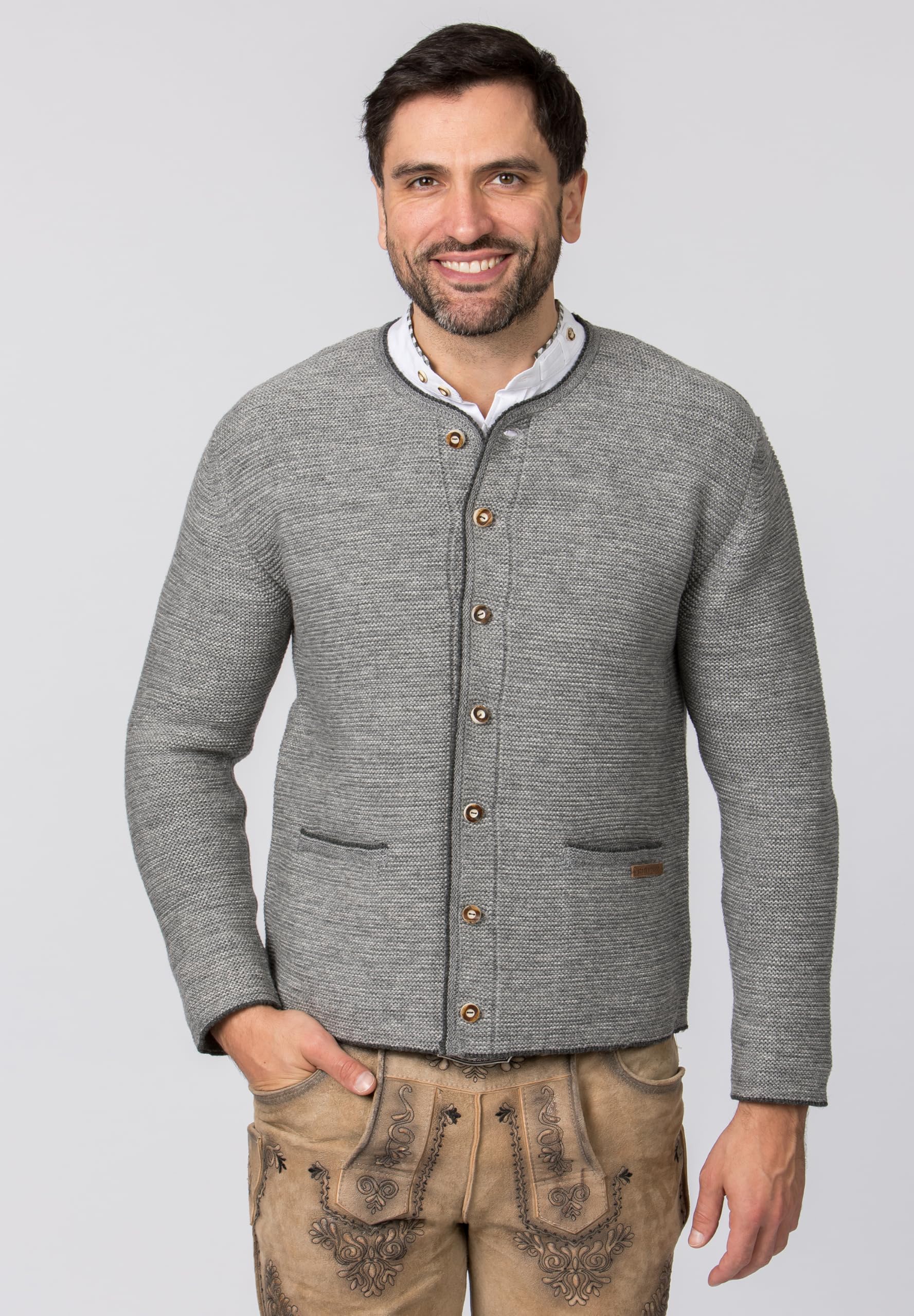 Bergfeuer Herren Trachtenjanker Castello Strickjacke, Hellgrau, 48 EU